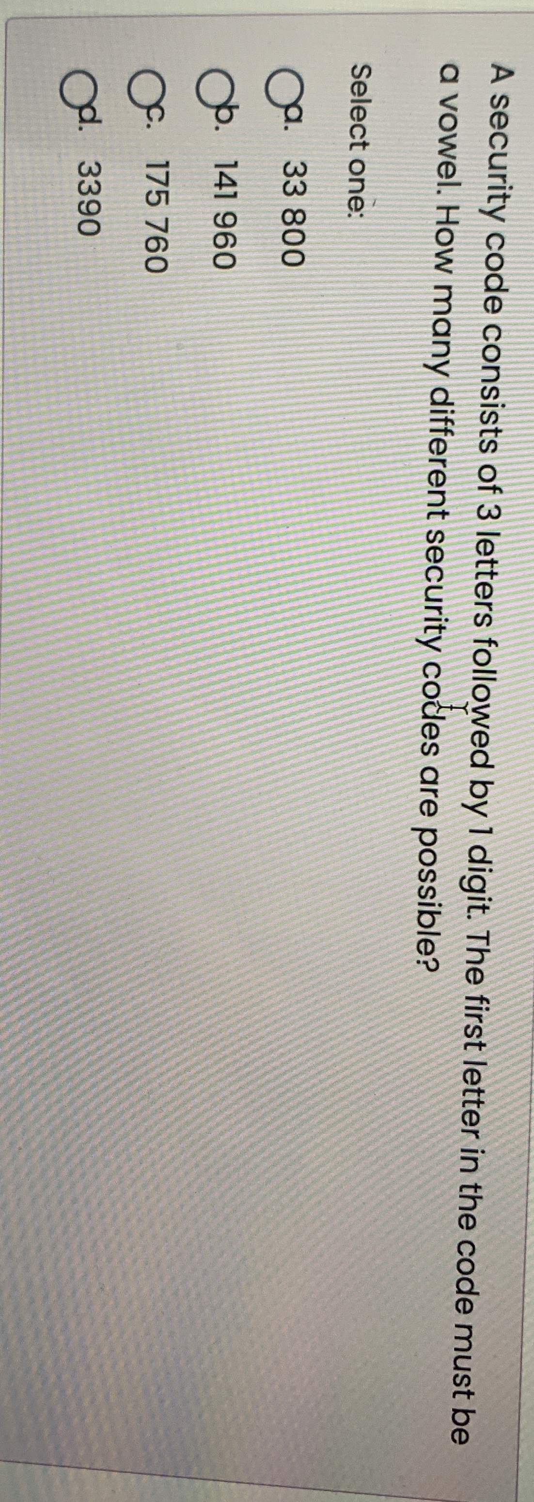 A security code consists of 3 letters followed by