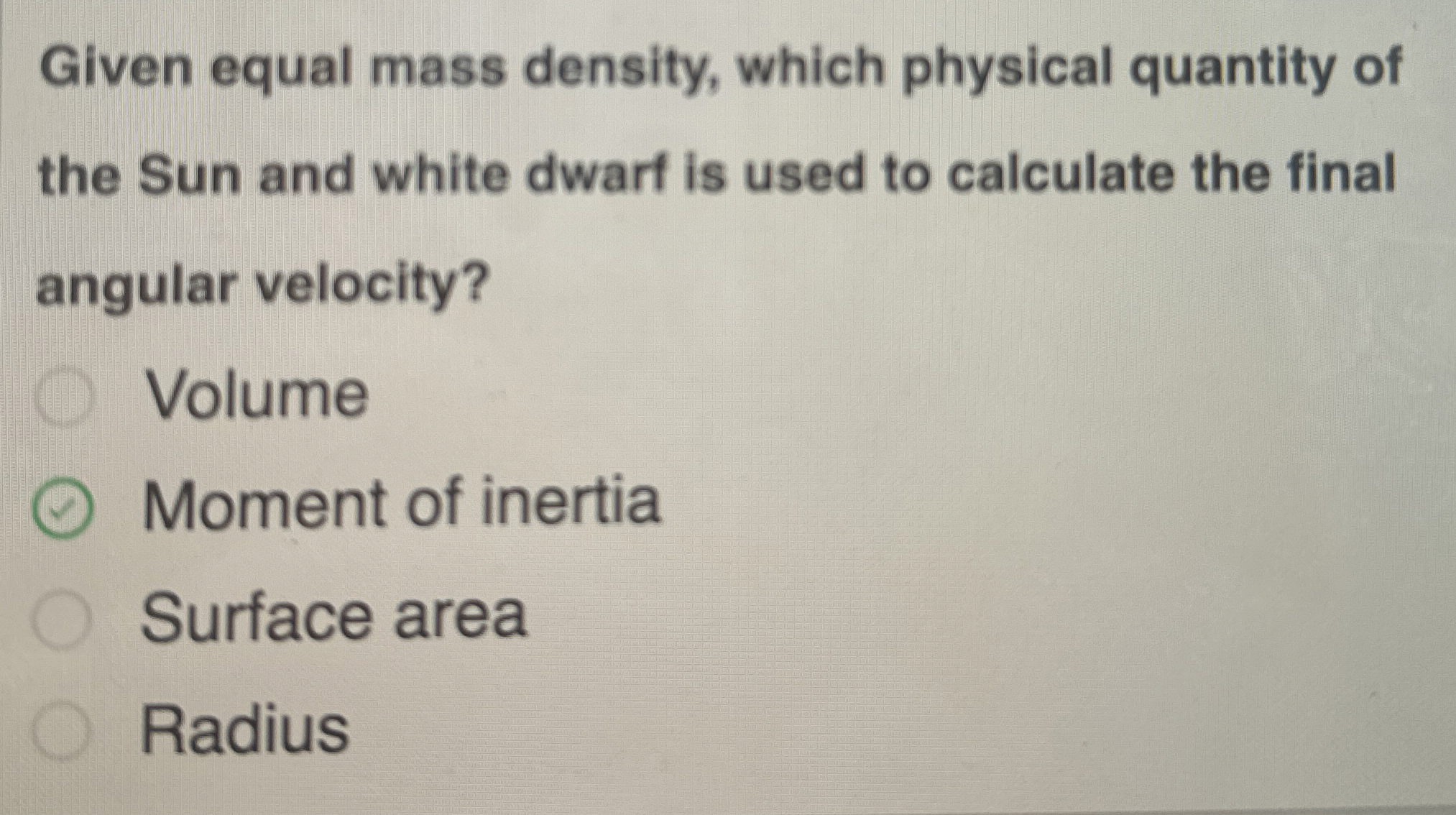 Given equal mass density, which physical quantity