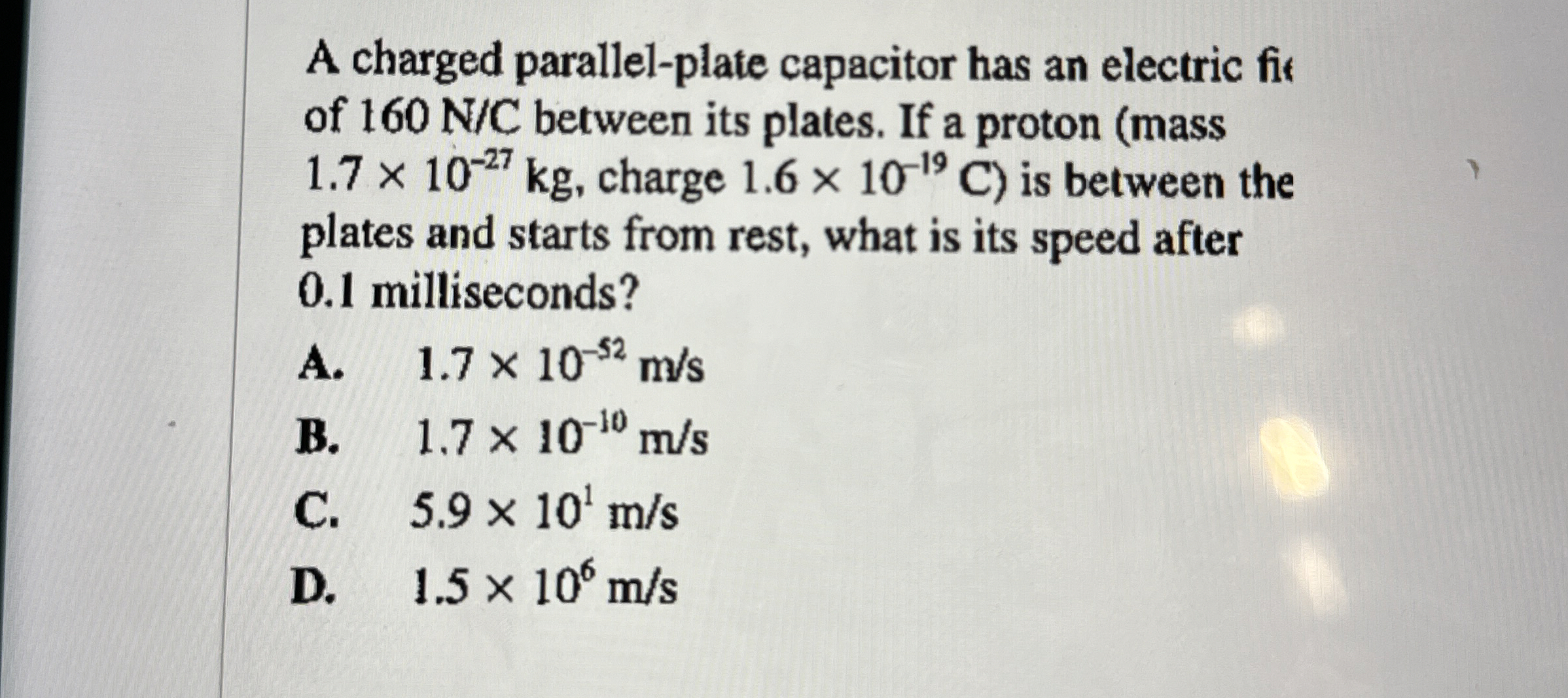 A charged parallel - plate capacitor has an