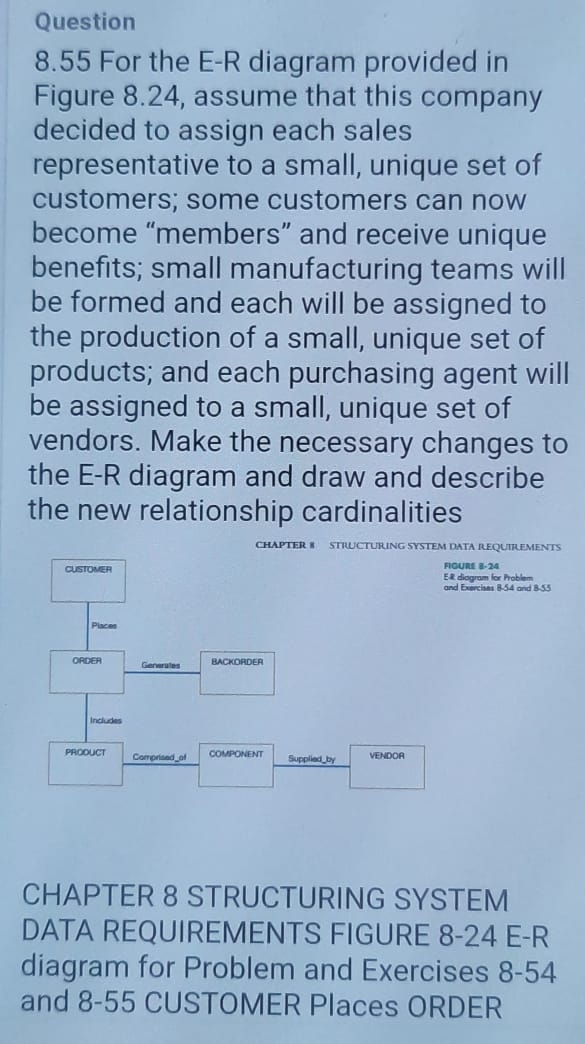 Question 8 . 5 5 For the E - R diagram provided
