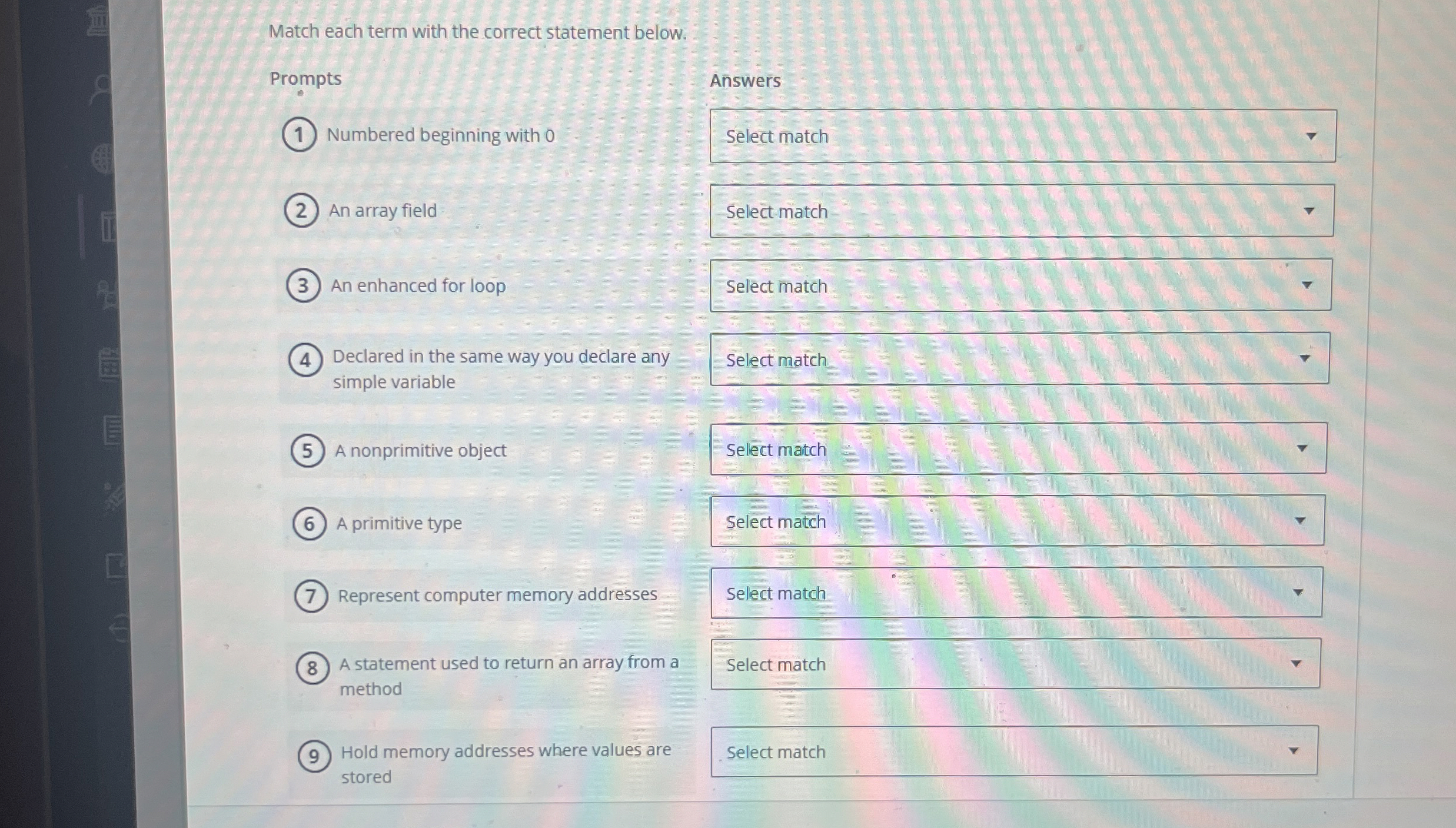 Match each term with the correct statement below.