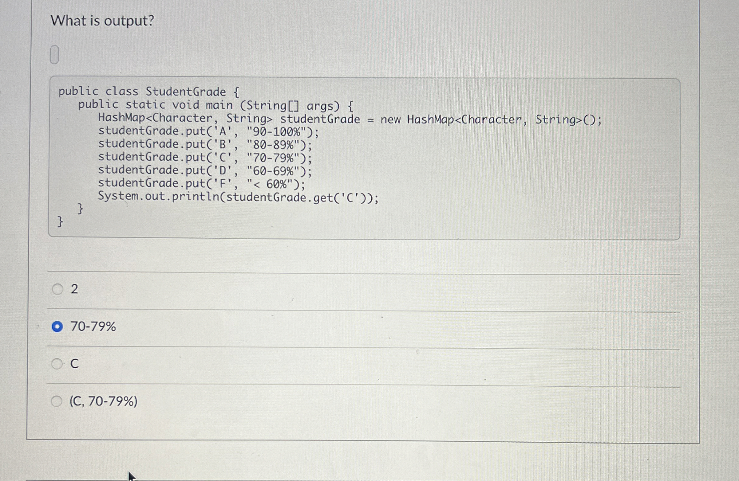 What is output? 2 7 0 - 7 9 % C ( C , 7 0 - 7 9 %