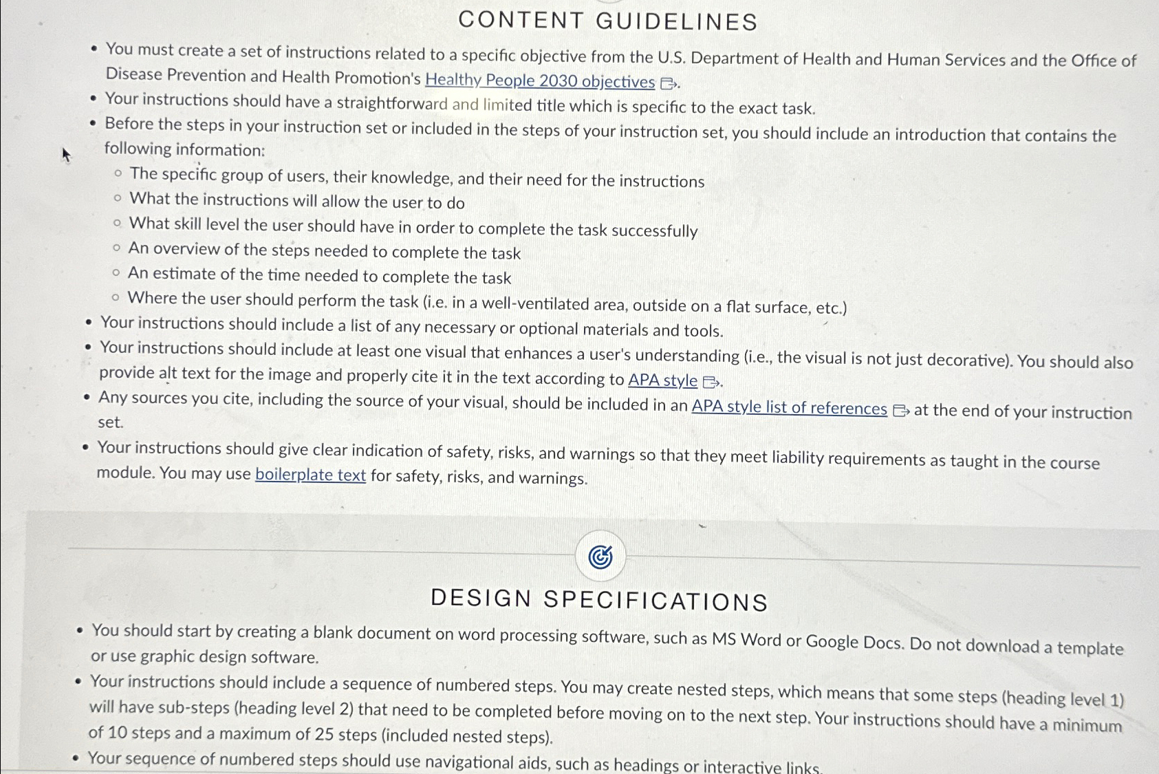 CONTENT GUIDELINES You must create a set of