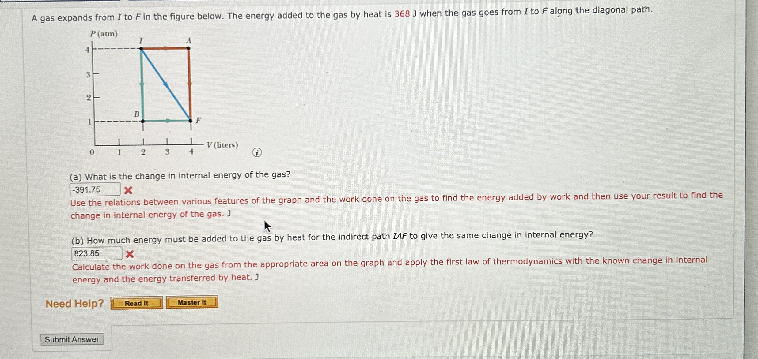 A gas expands from I to F in the figure below.