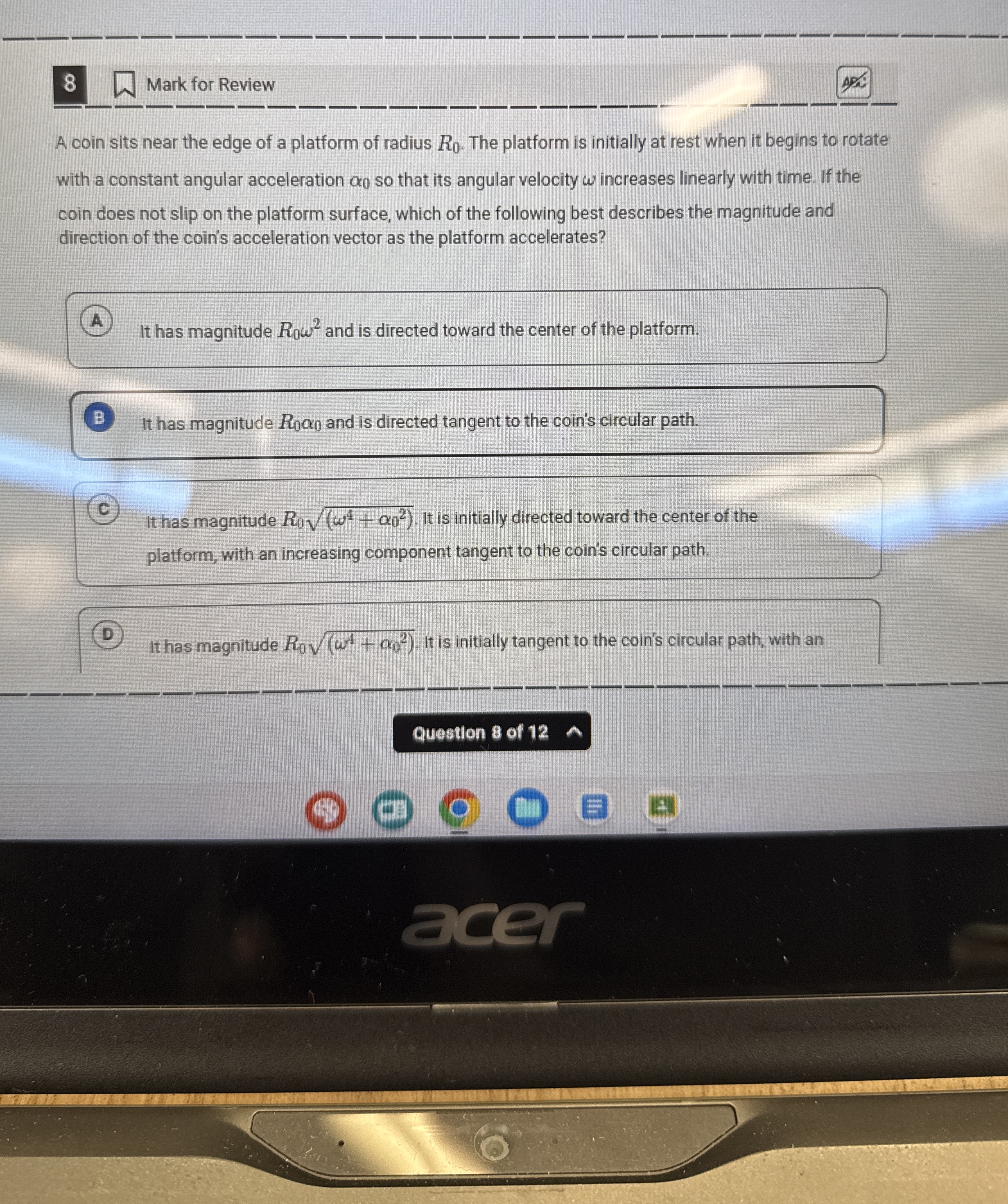 8 Mark for Review A coin sits near the edge of a