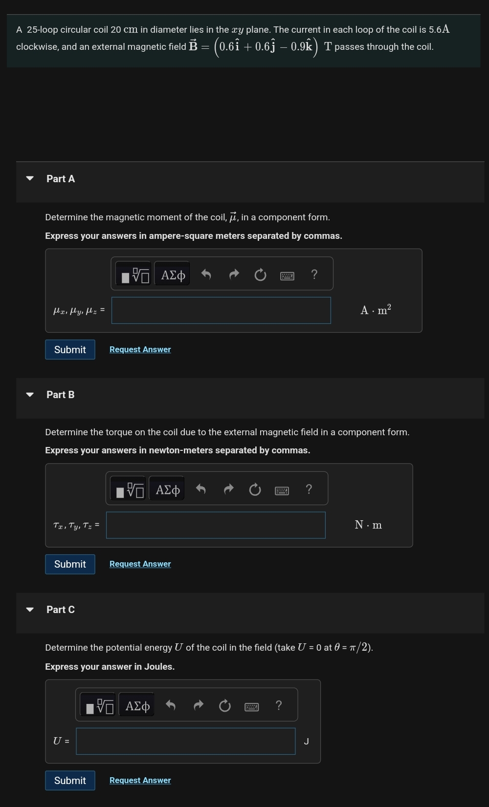 A 2 5 - loop circular coil 2 0 cm in diameter