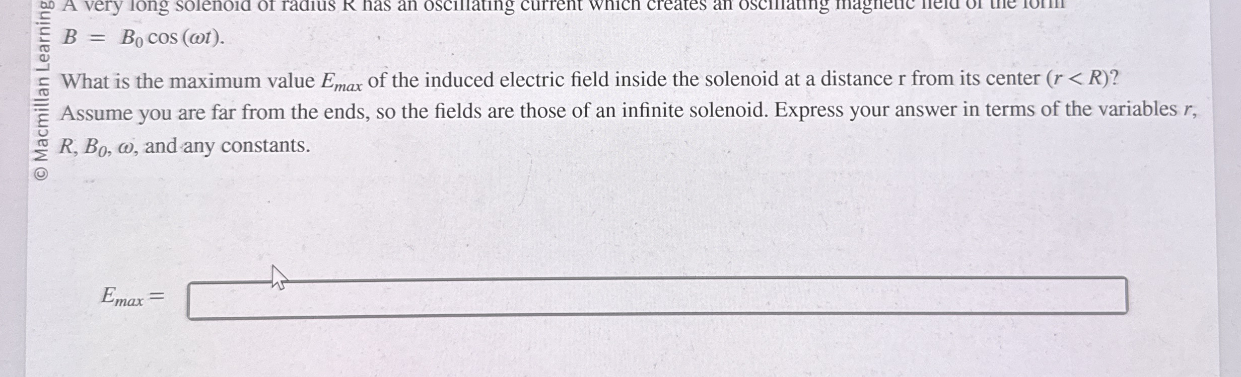 B = B 0 c o s ( t ) What is the maximum value E m