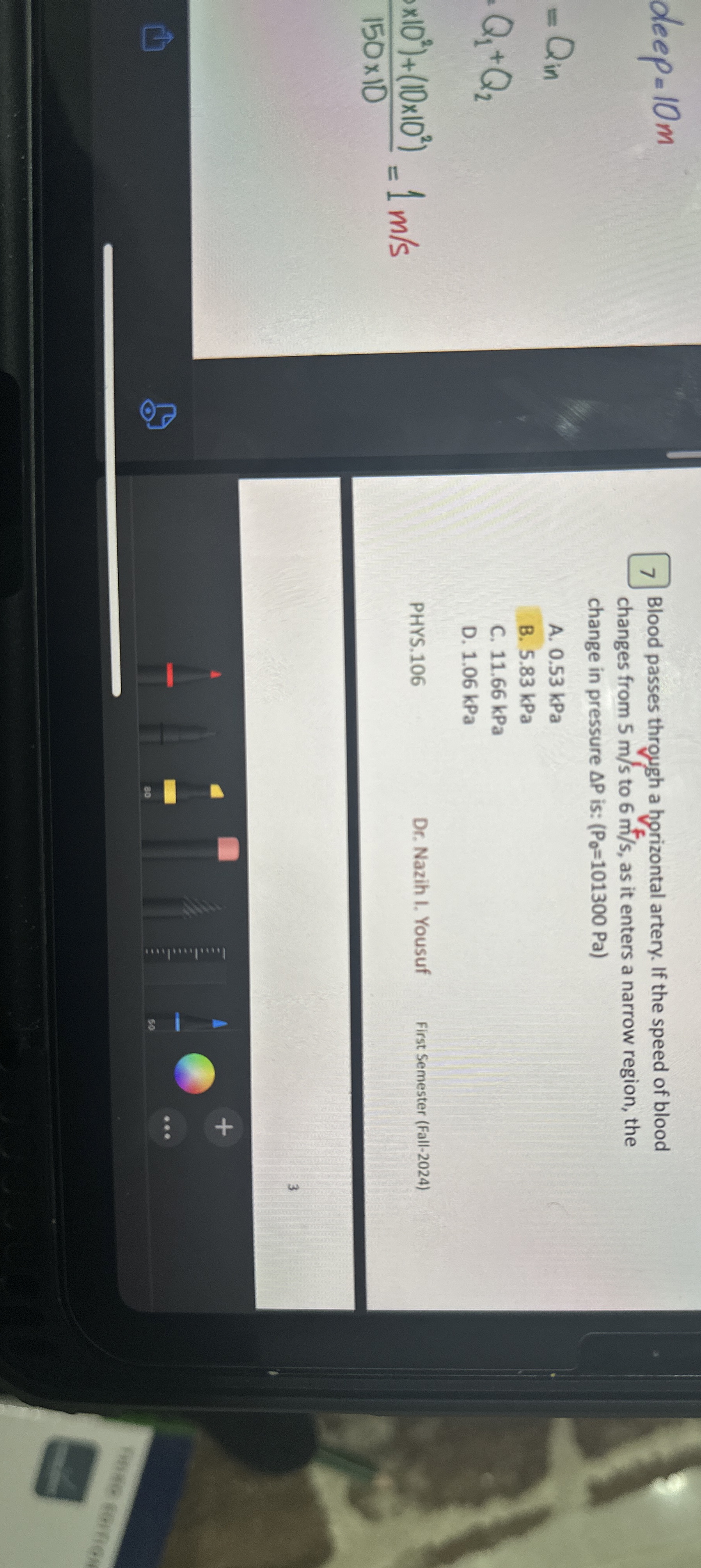 deep = 1 0 m 7 Blood passes through a horizontal