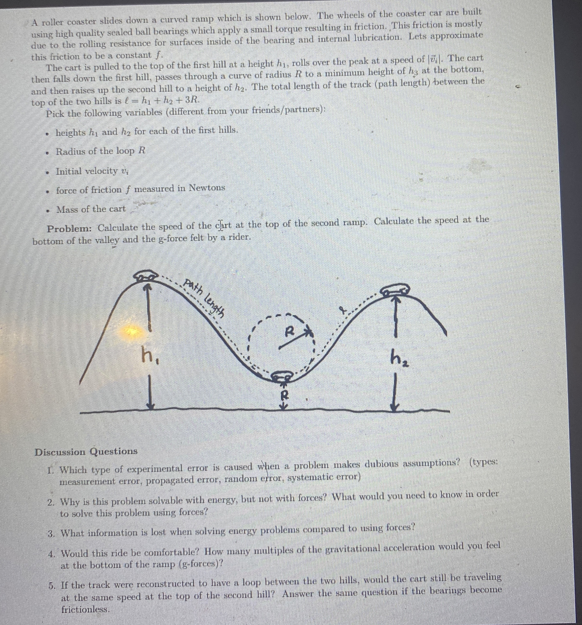A roller coaster slides down a curved ramp which