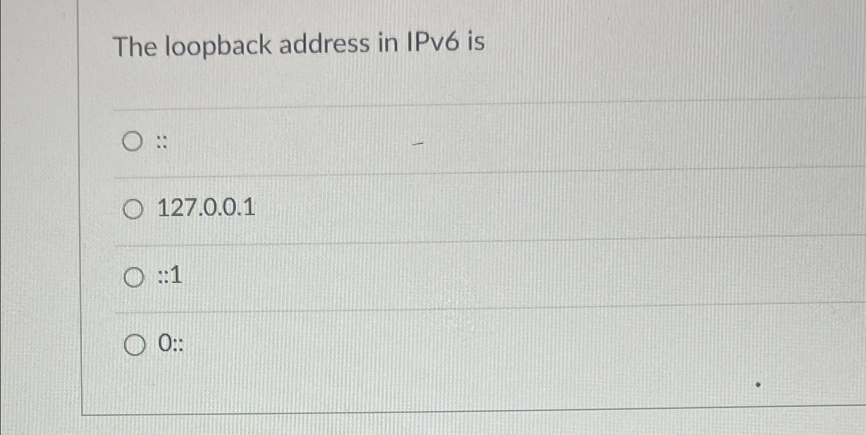 The loopback address in IPv 6 is 1 2 7 . 0 . 0 .