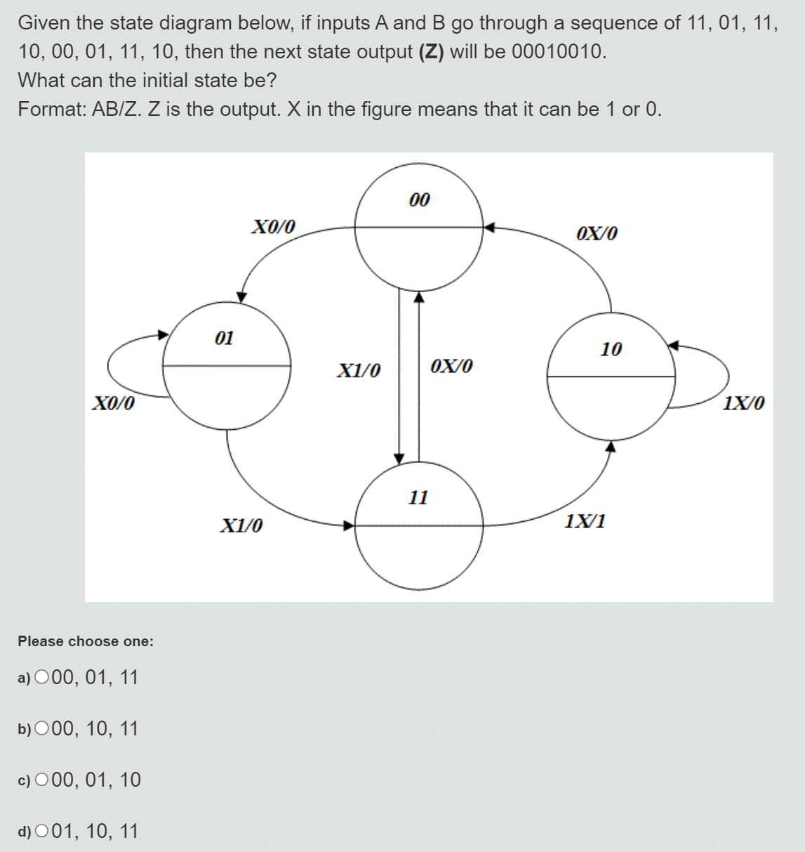 1 0 , 0 0 , 0 1 , 1 1 , 1 0 , then the next state