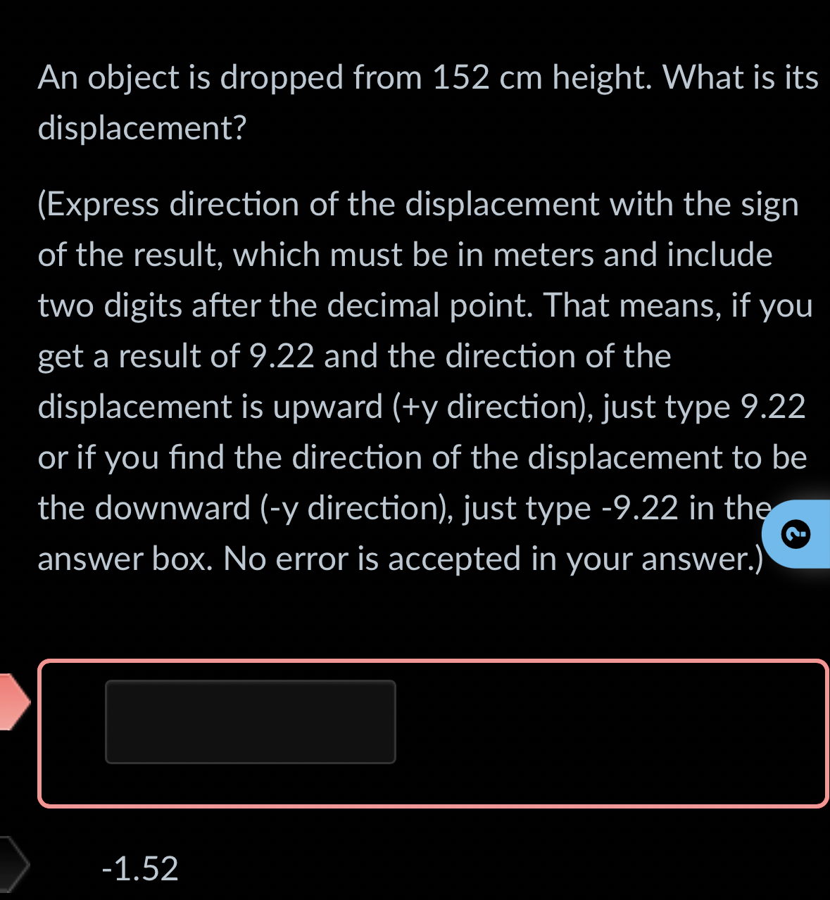 An object is dropped from 1 5 2 cm height. What