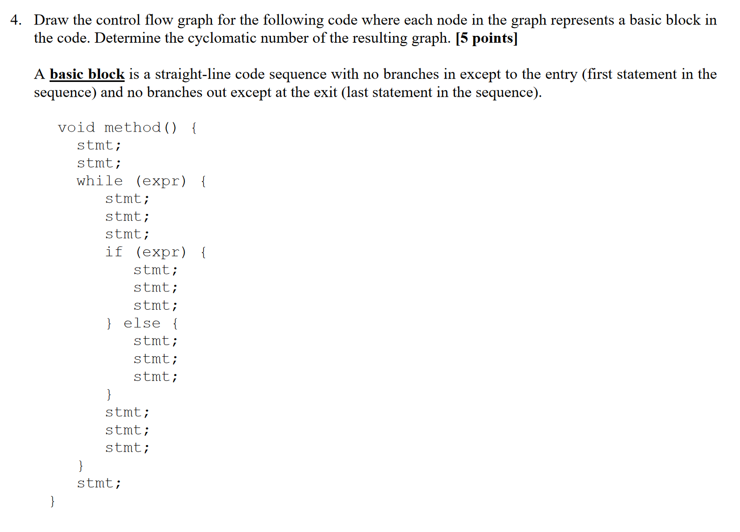 Draw the control flow graph for the following