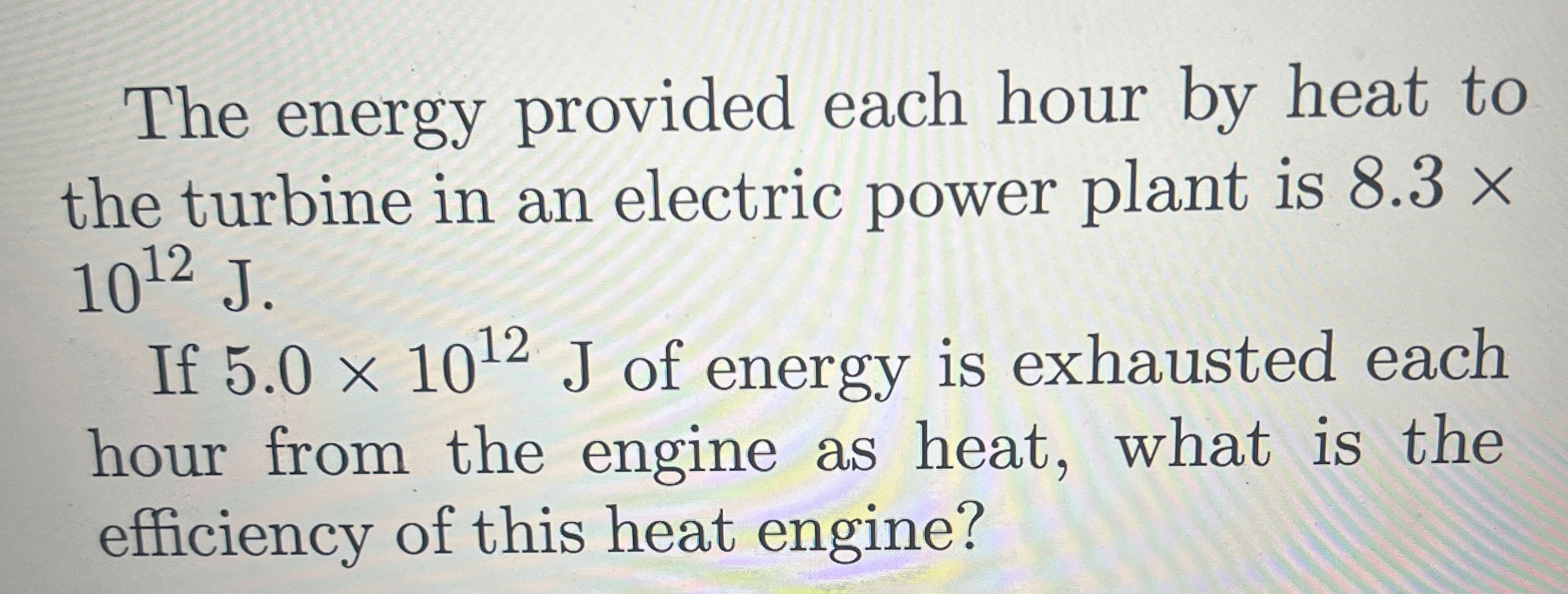The energy provided each hour by heat to the