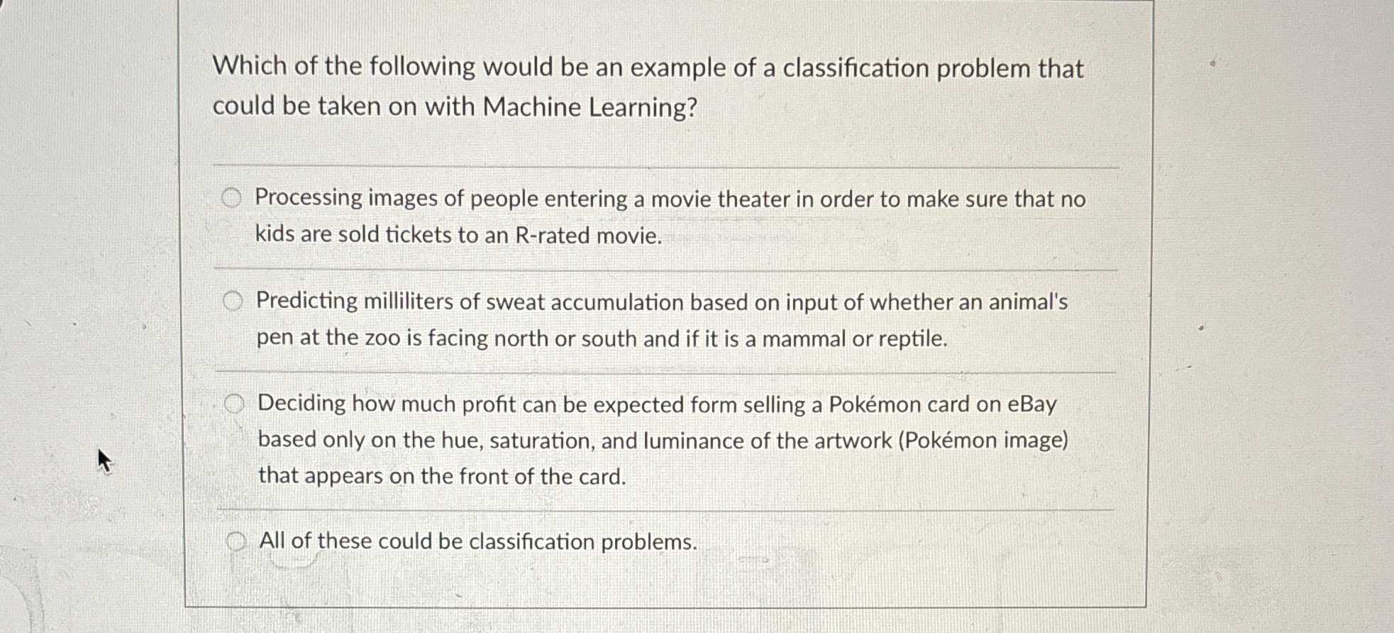 Which of the following would be an example of a