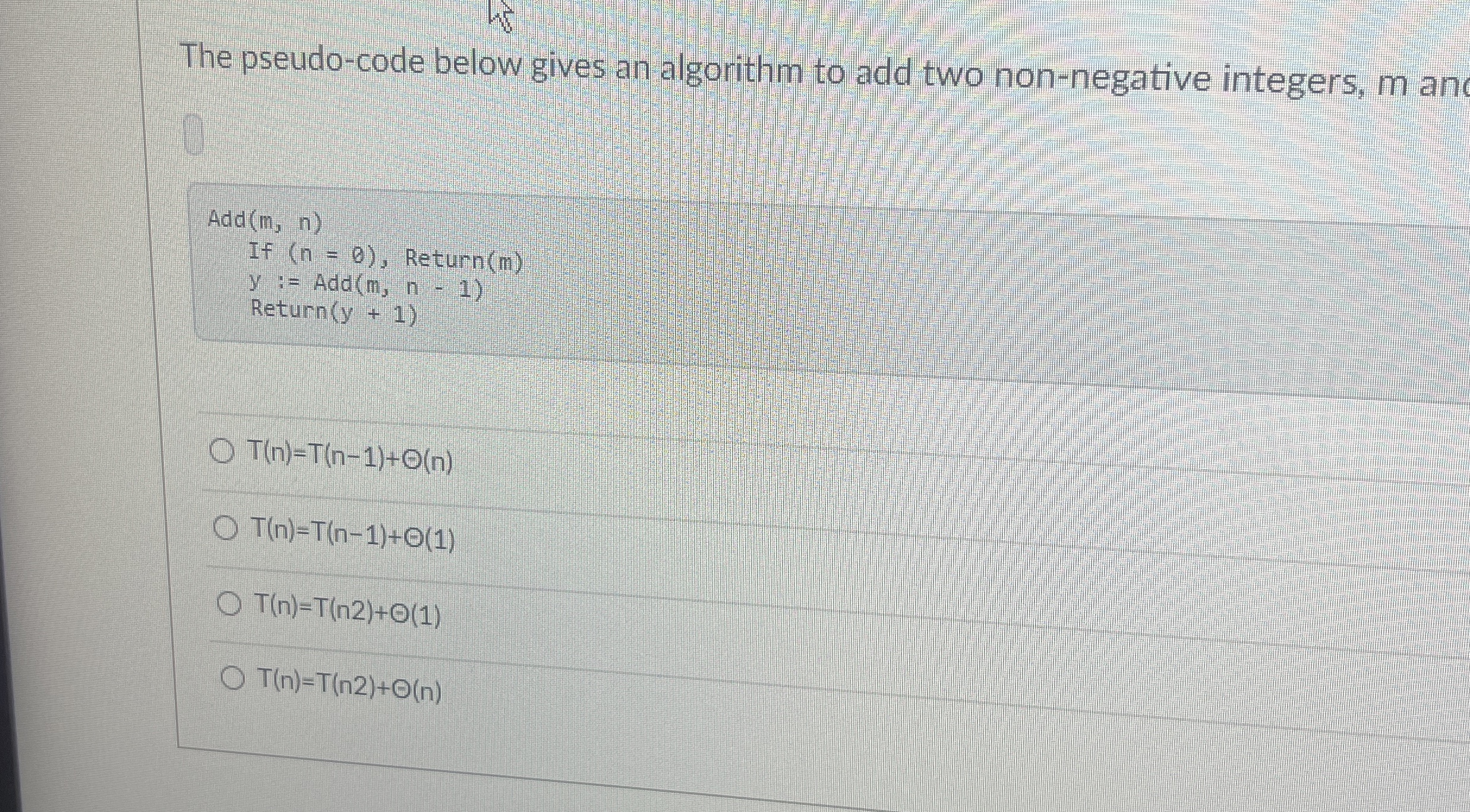 The pseudo - code below gives an algorithm to add