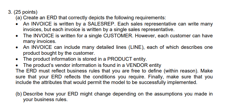 ( 2 5 points ) ( a ) Create an ERD that correctly