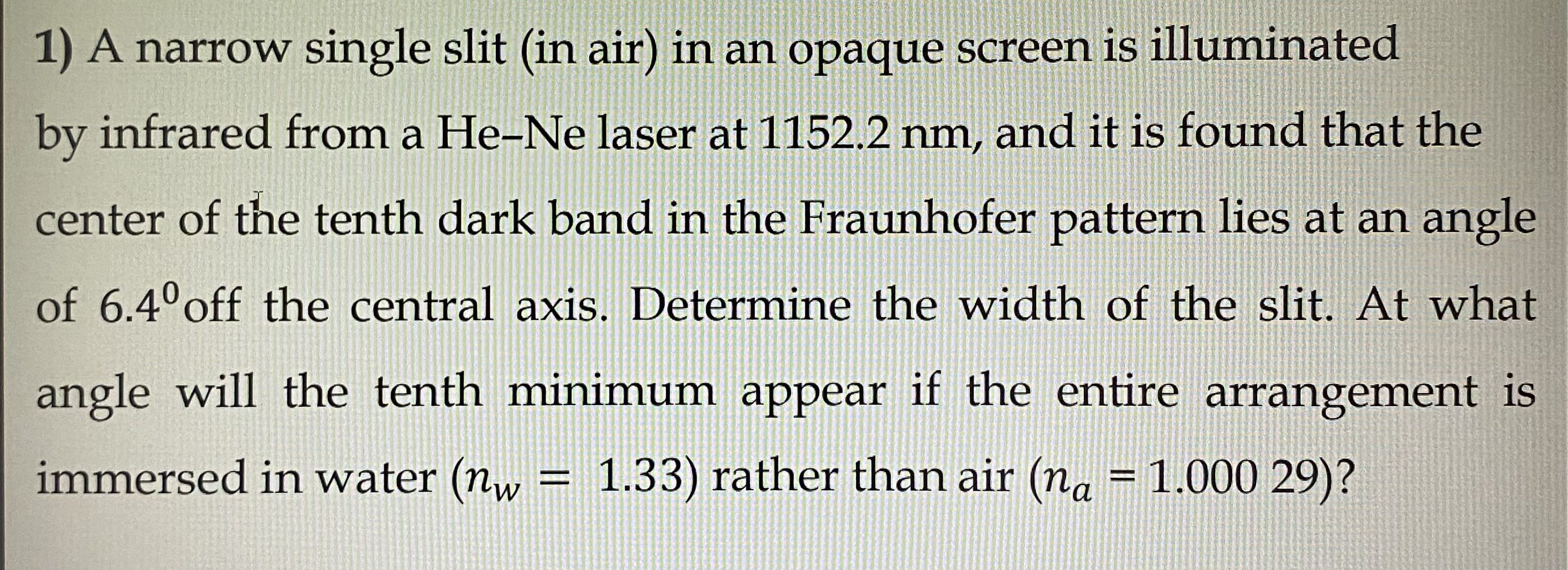 A narrow single slit ( in air ) in an opaque