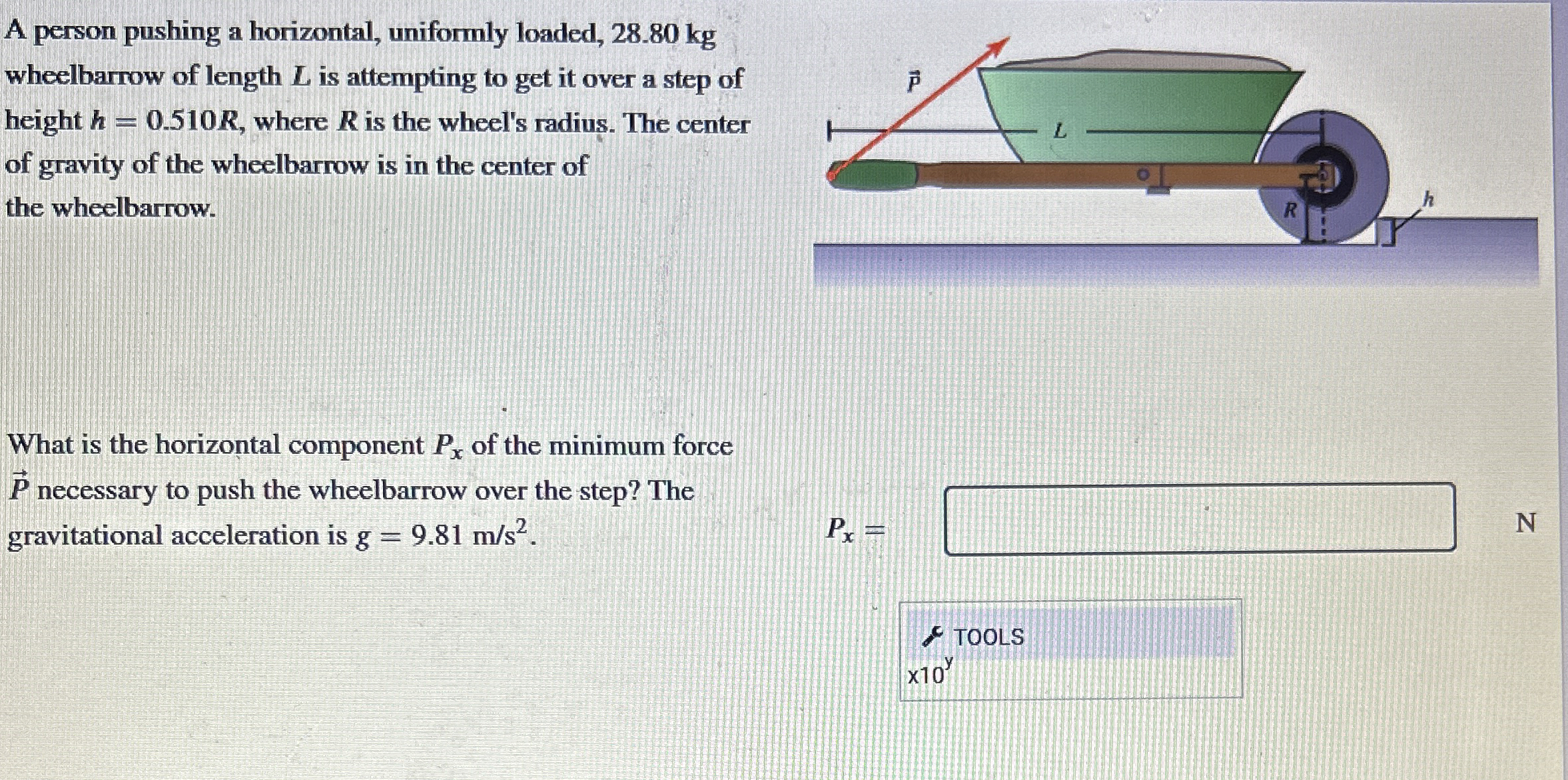 A person pushing a horizontal, uniformly loaded,