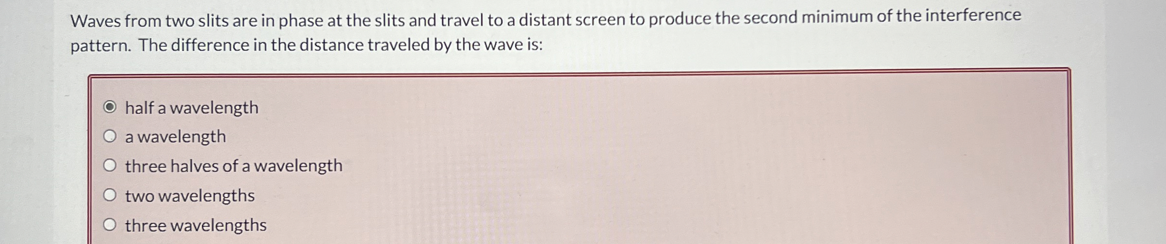 Waves from two slits are in phase at the slits