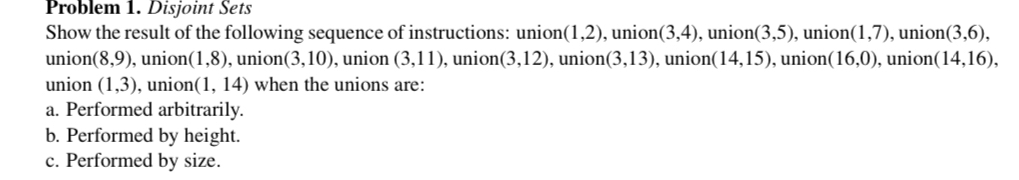 Problem 1 . Disjoint Sets Show the result of the