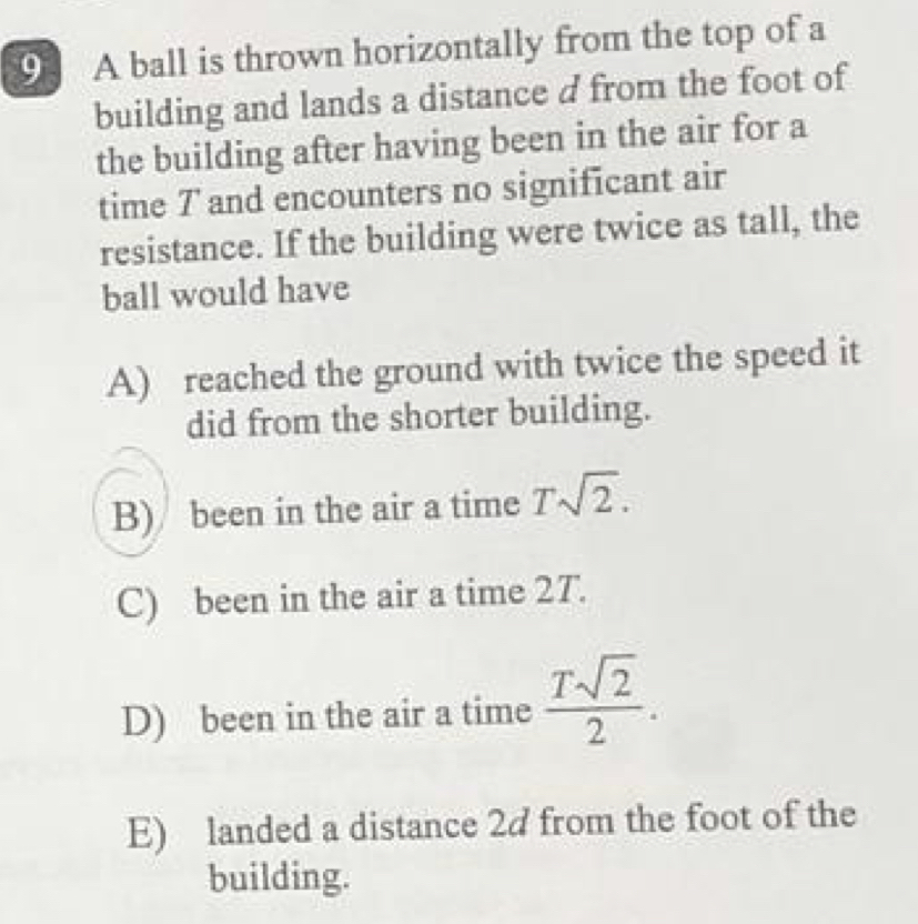 A ball is thrown horizontally from the top of a
