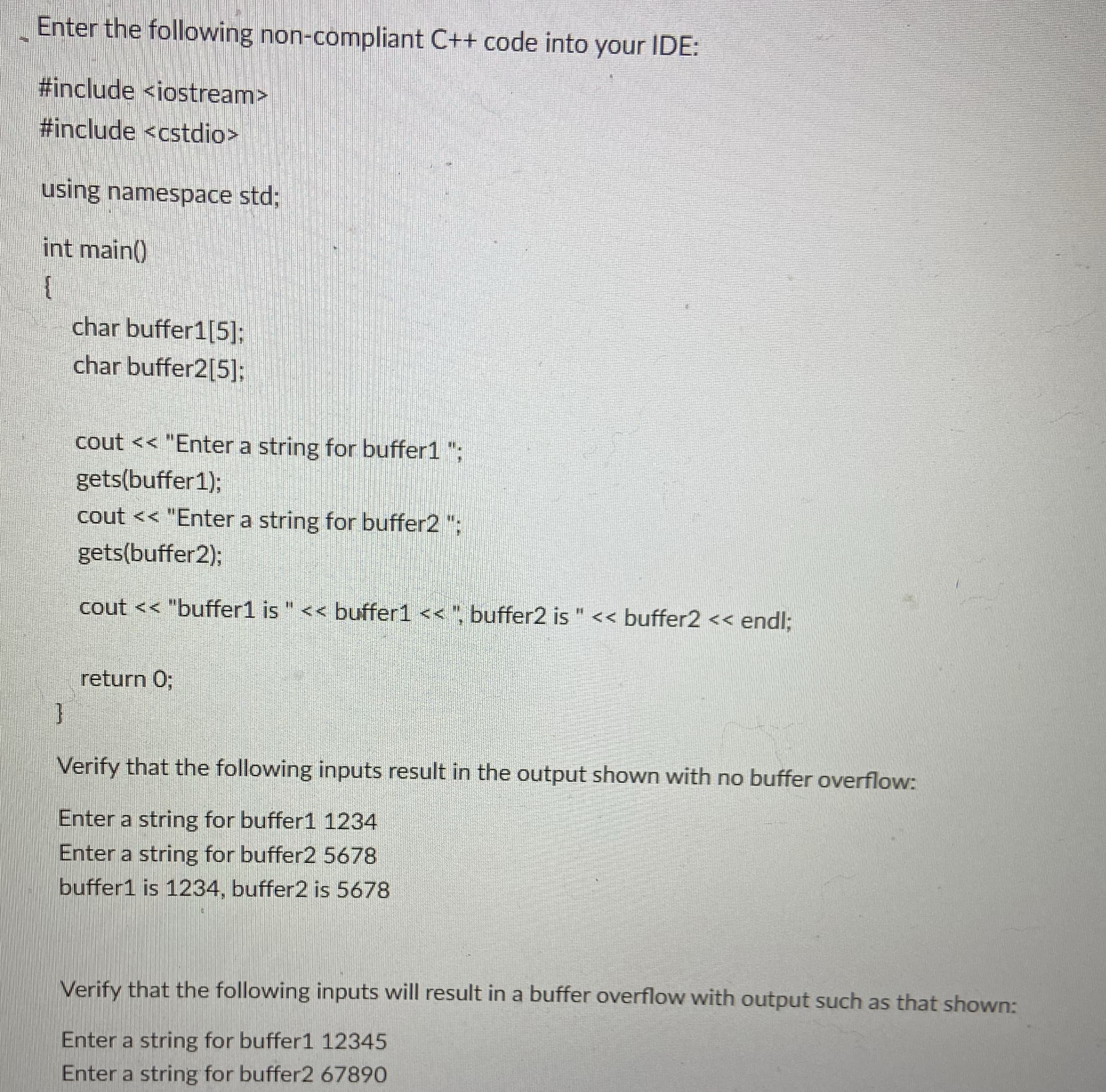 Enter the following non - compliant C + + code