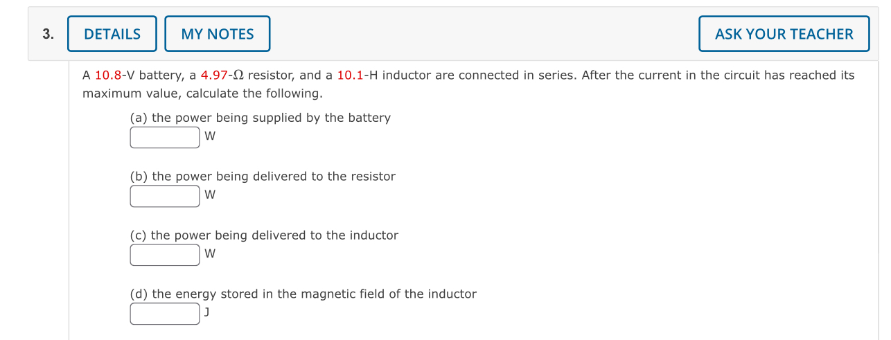 A 1 0 . 8 - V battery, a 4 . 9 7 - resistor, and
