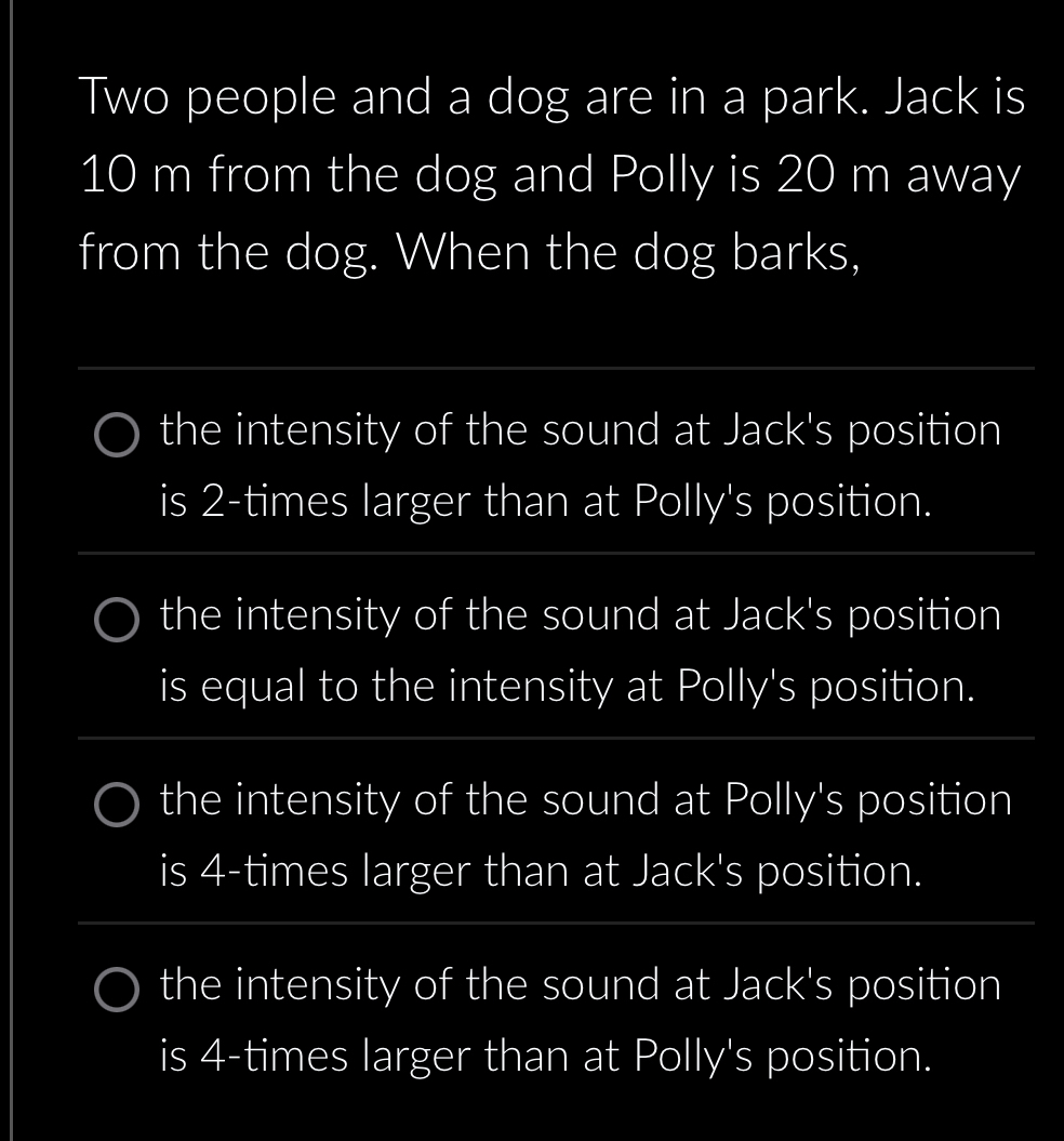 Two people and a dog are in a park. Jack is 1 0 m