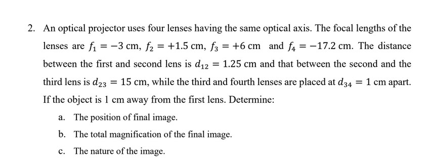 An optical projector uses four lenses having the