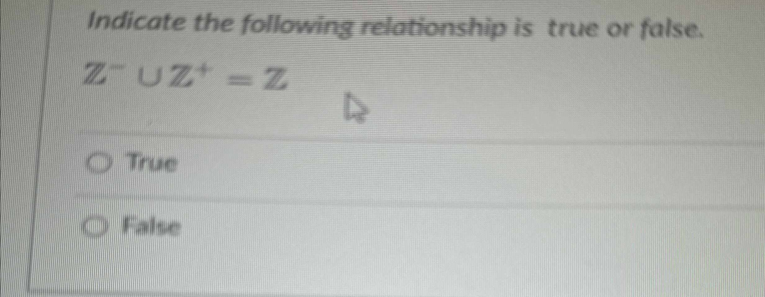 Indicate the following relationship is true or
