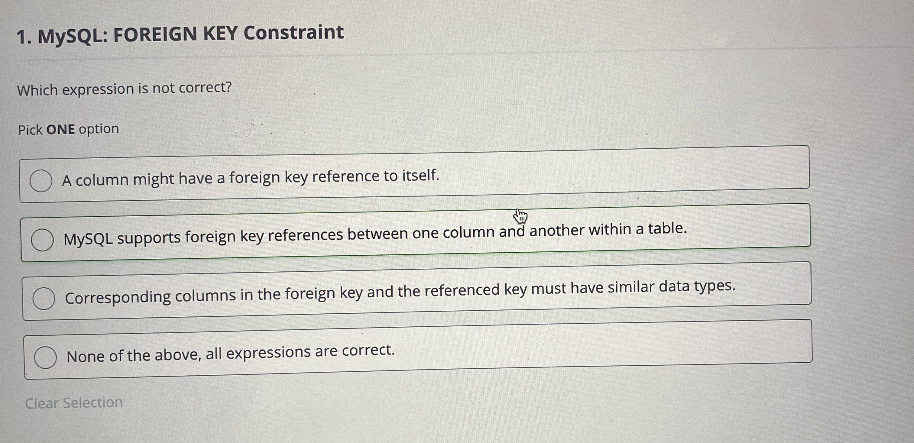 MySQL: FOREIGN KEY Constraint Which expression is