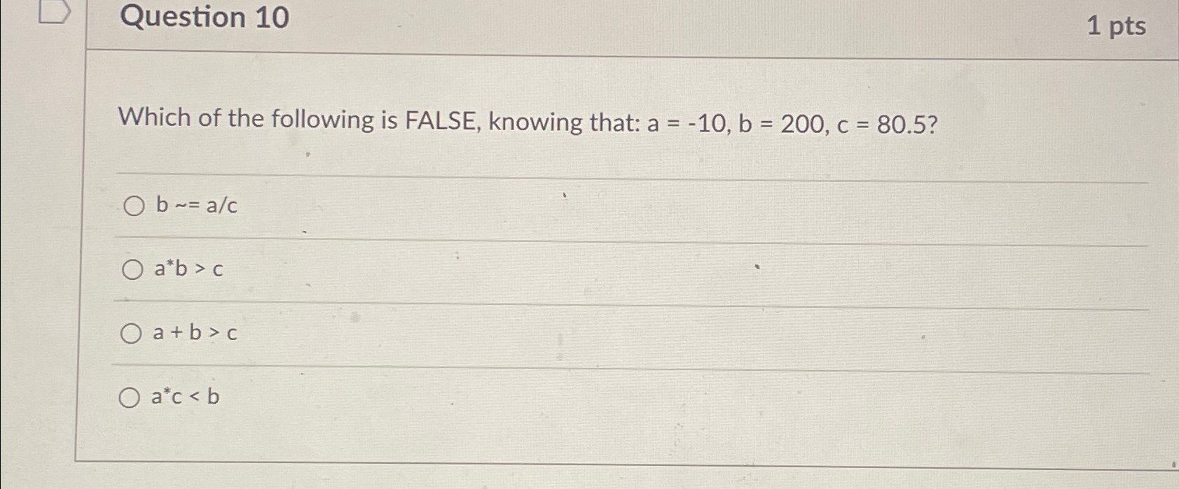 Question 1 0 1 pts Which of the following is