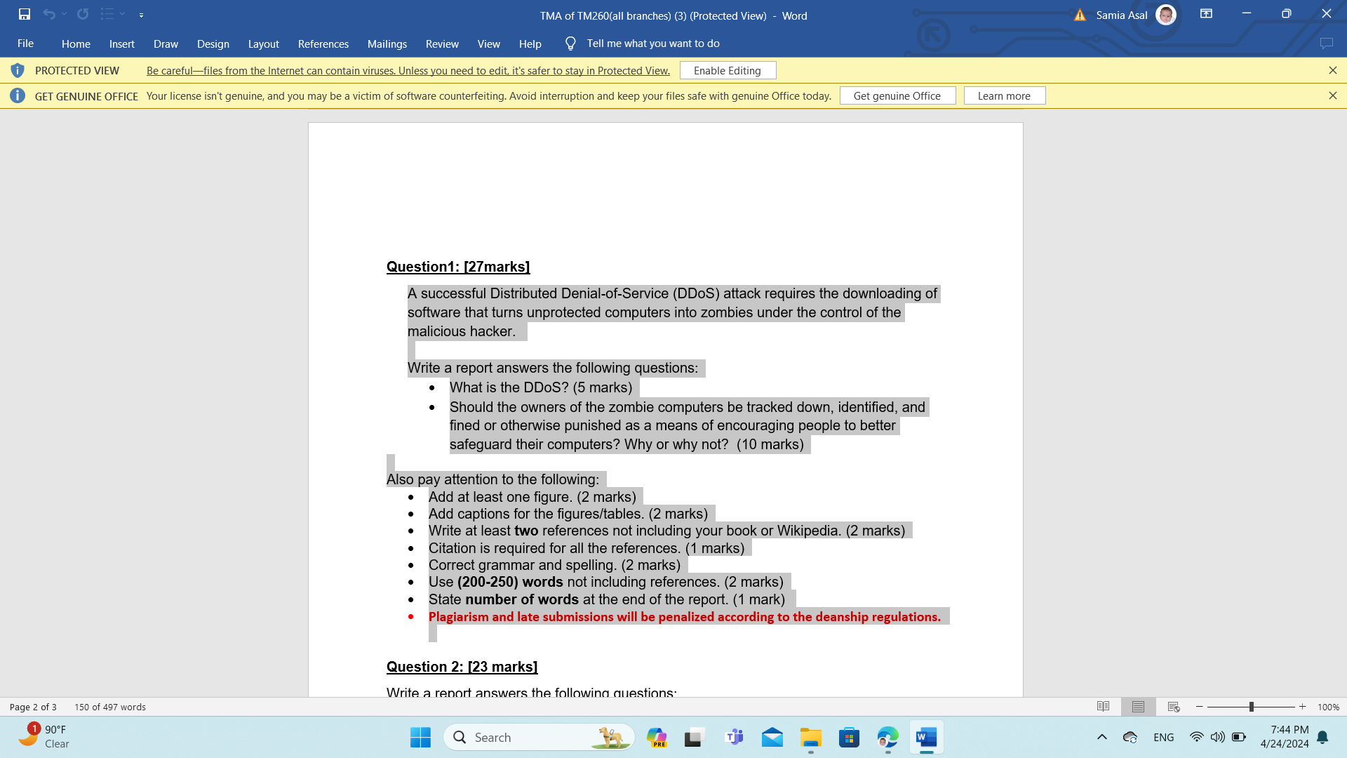 Question 1 : [ 2 7 marks ] A successful