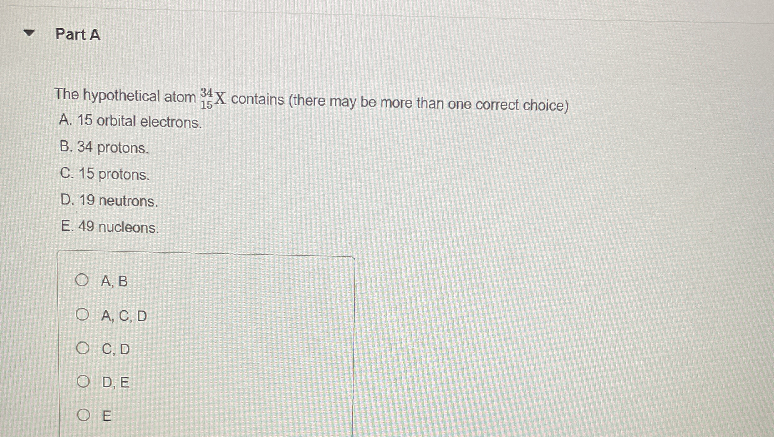 Part A The hypothetical atom ? 1 5 3 4 x contains