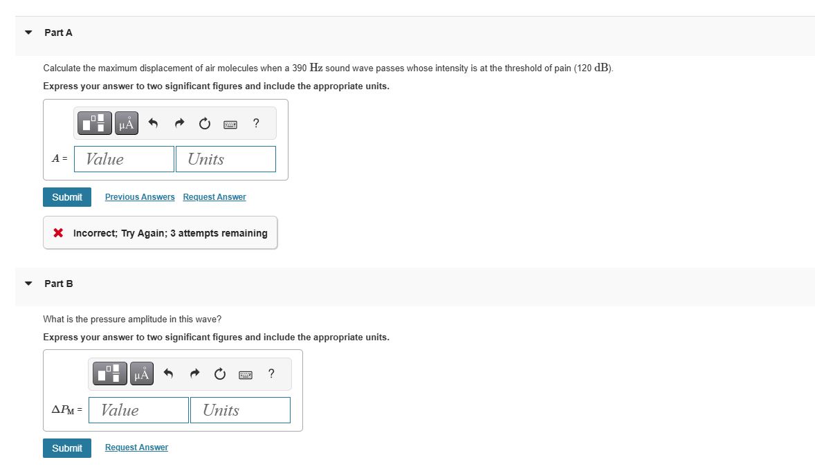 Part A Calculate the maximum displacement of air