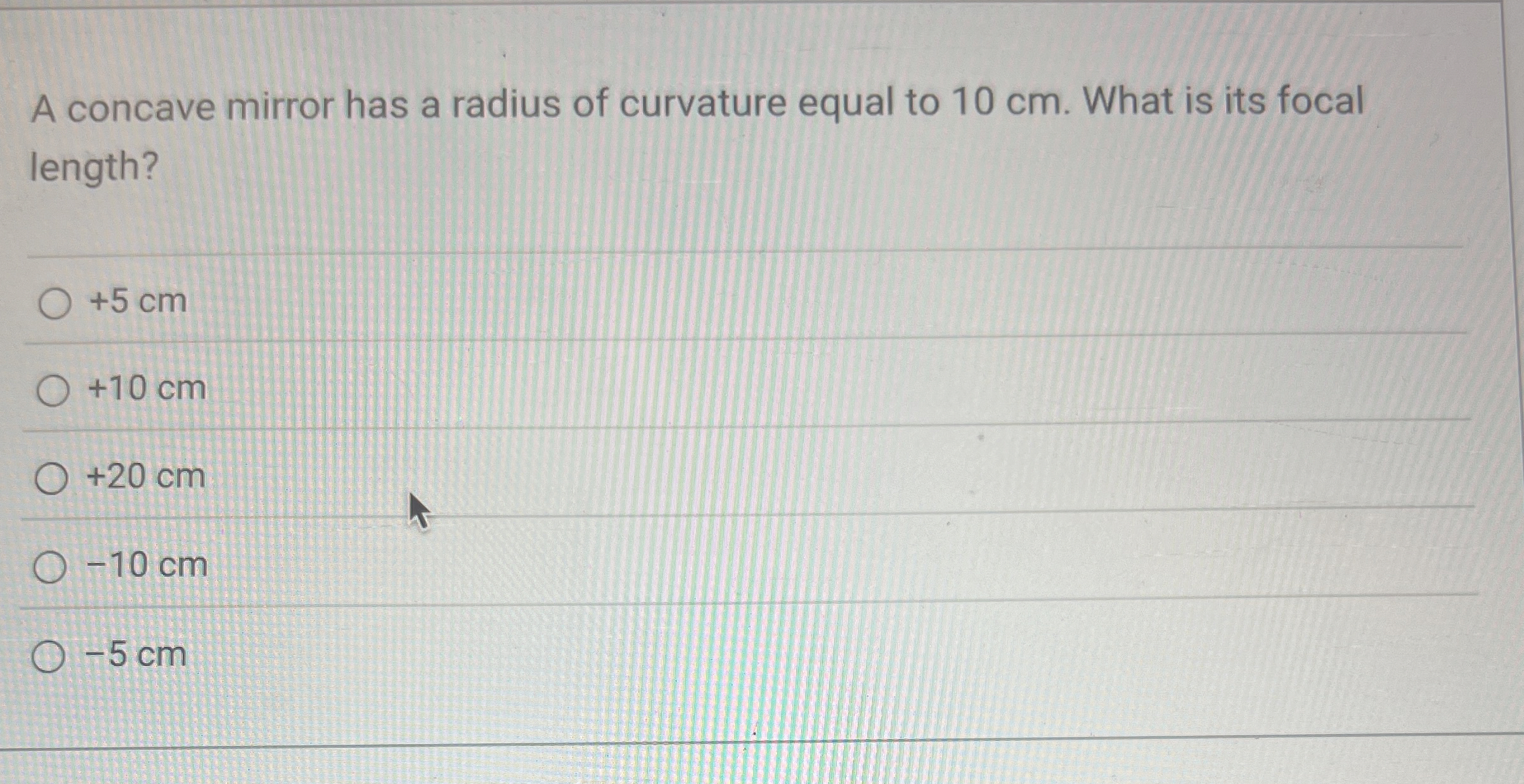 A concave mirror has a radius of curvature equal