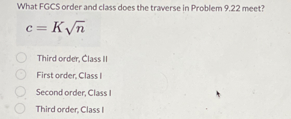What FGCS order and class does the traverse in