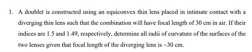 1 . A doublet is constructed using an equiconvex