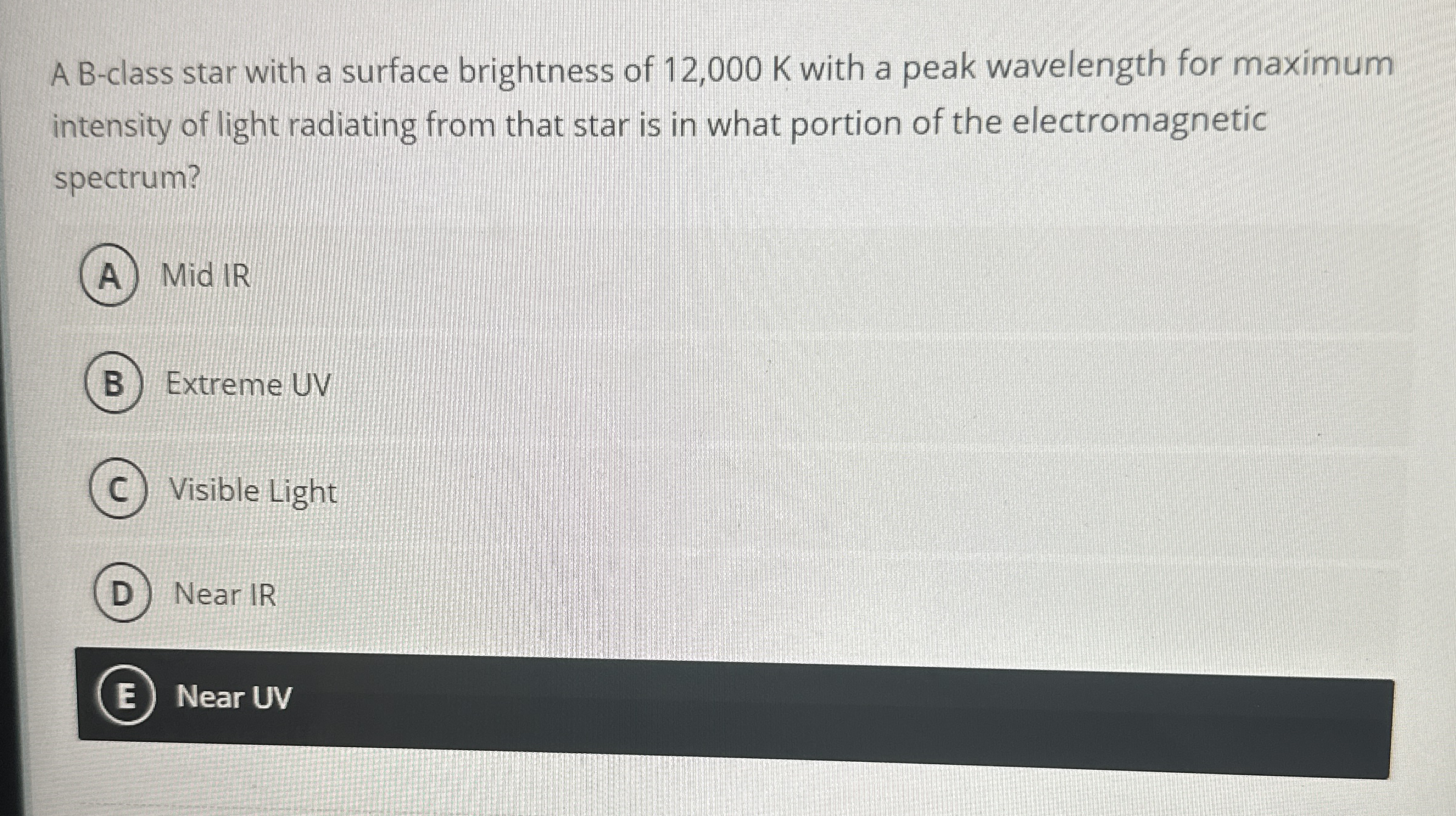 A B - class star with a surface brightness of 1 2