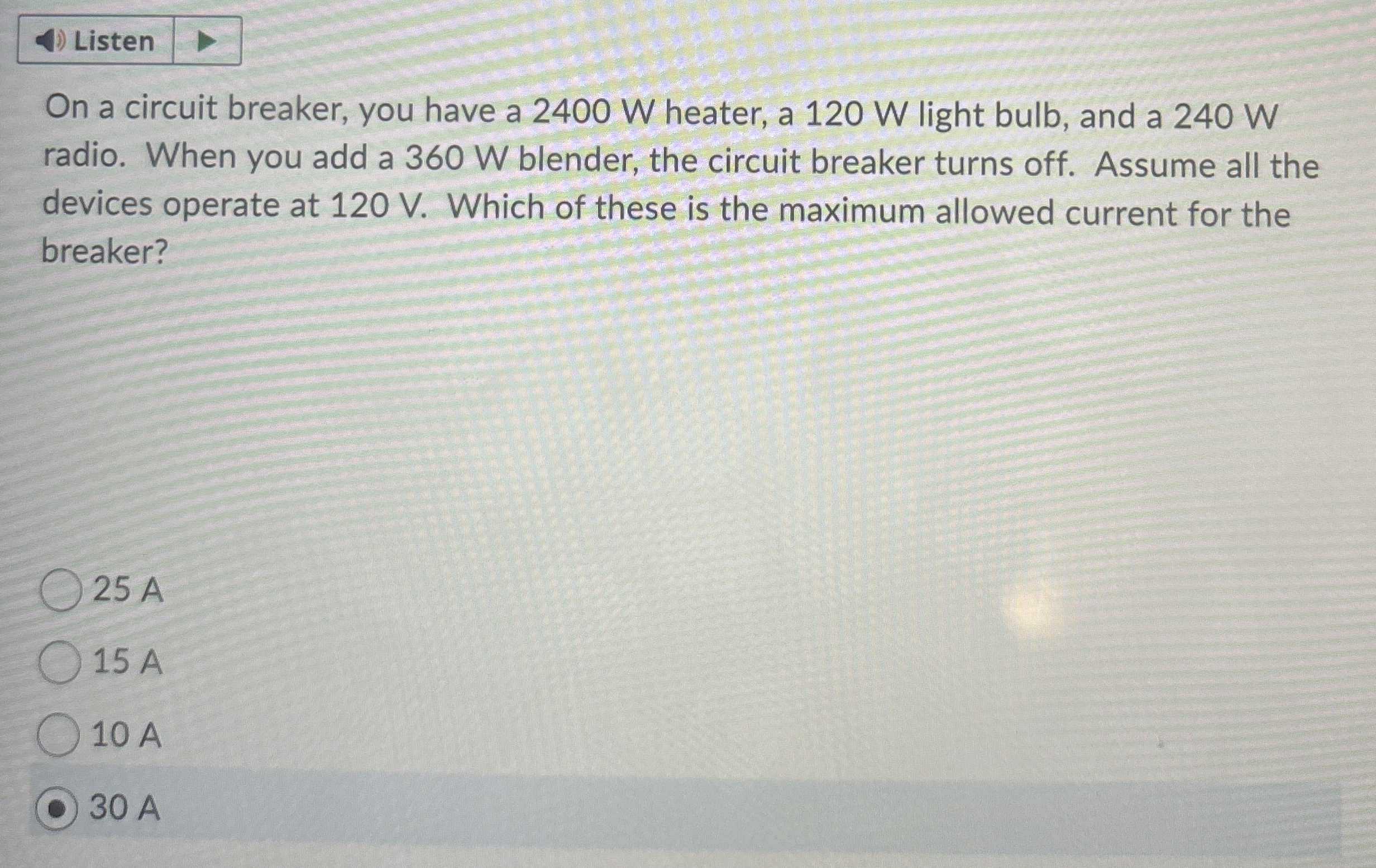 Listen On a circuit breaker, you have a 2 4 0 0 W