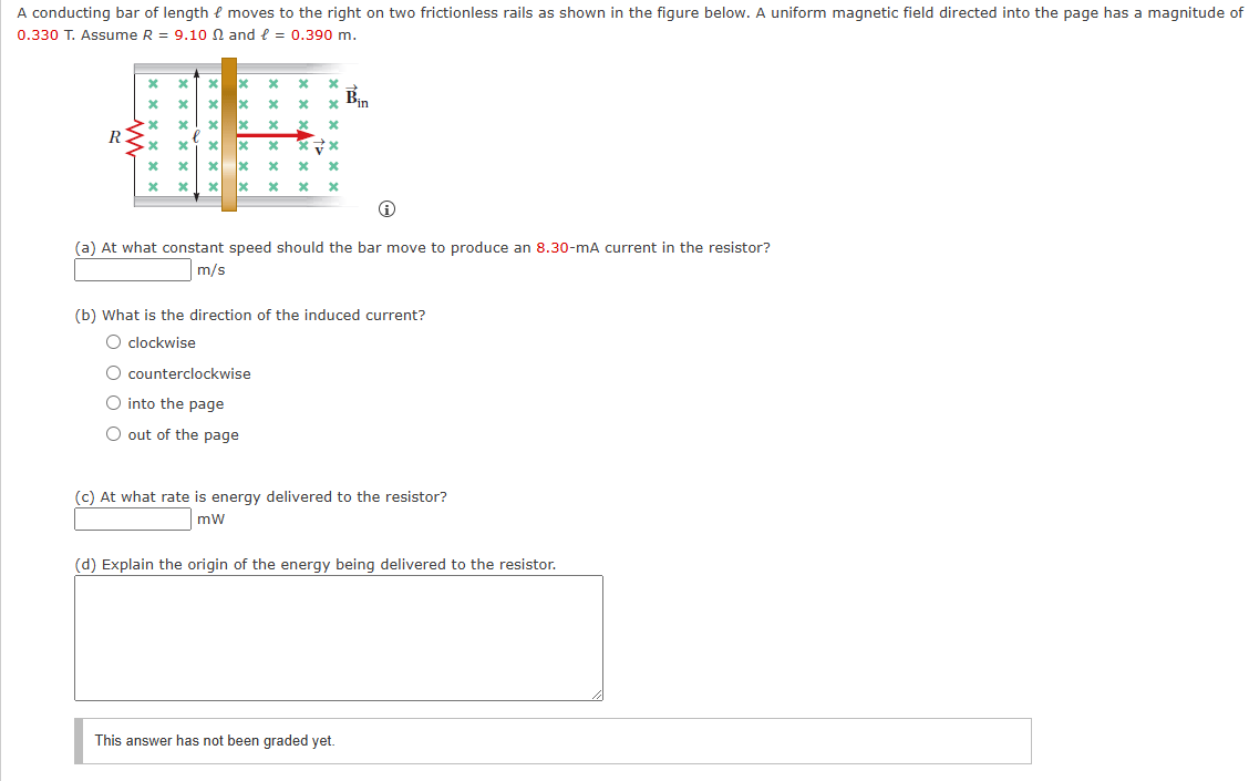 A conducting bar of length \ ( \ ell \ ) moves to