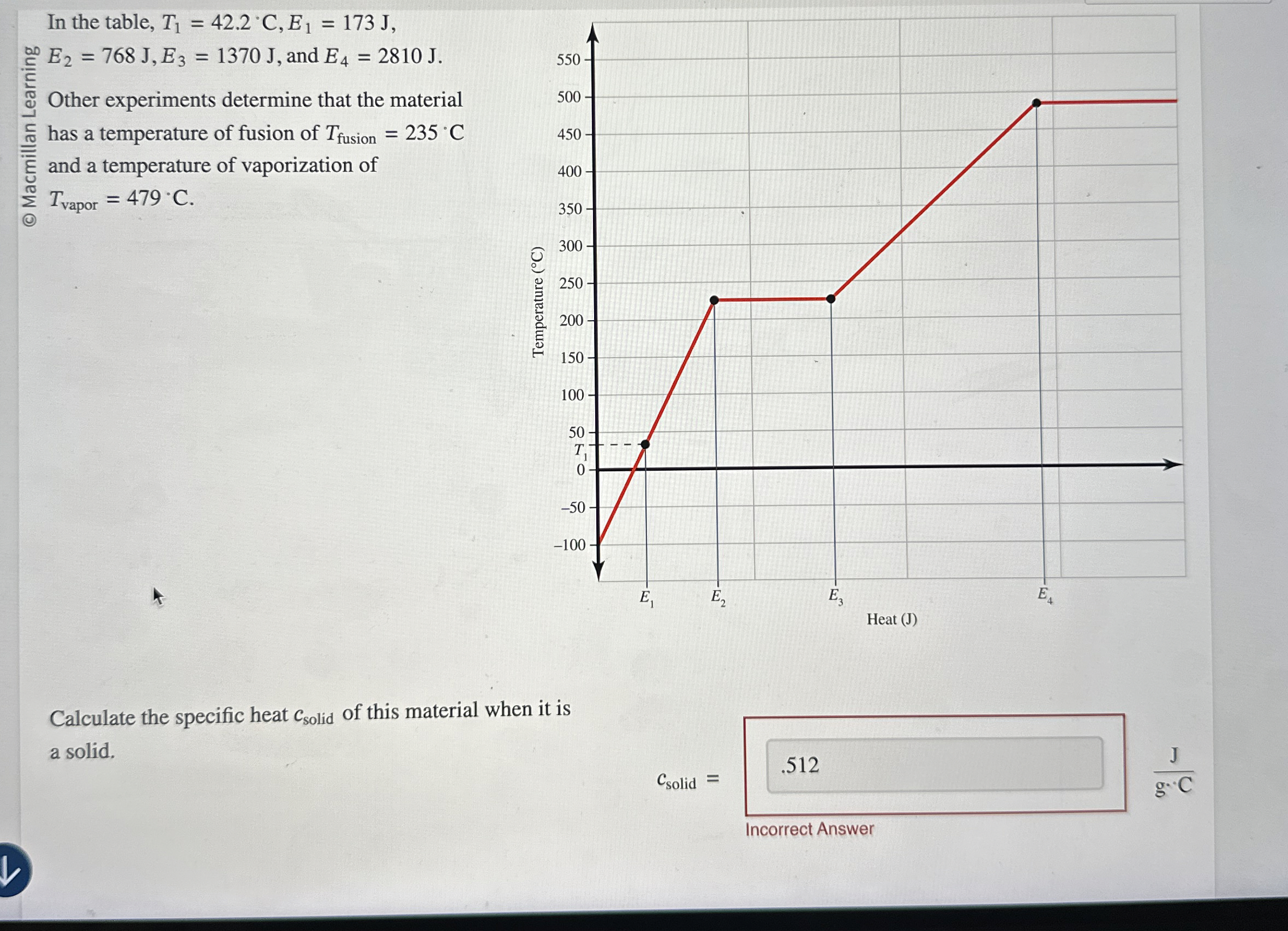 In the table, T 1 = 4 2 . 2 C , E 1 = 1 7 3 J , E