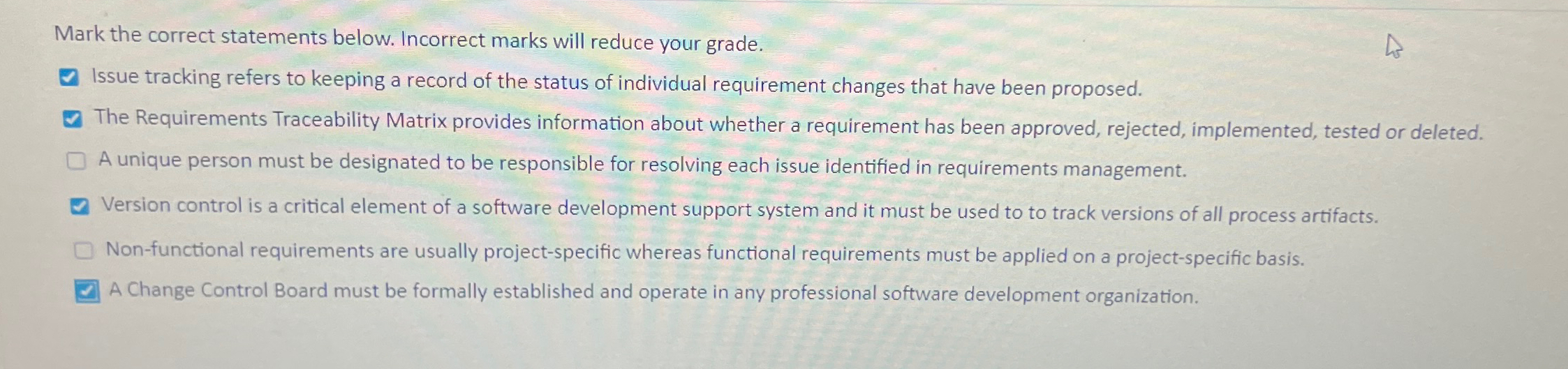 Mark the correct statements below. Incorrect