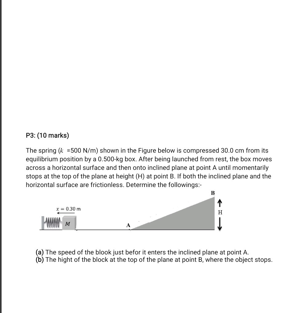 P 3 : ( 1 0 marks ) The spring ( k = 5 0 0 N m )