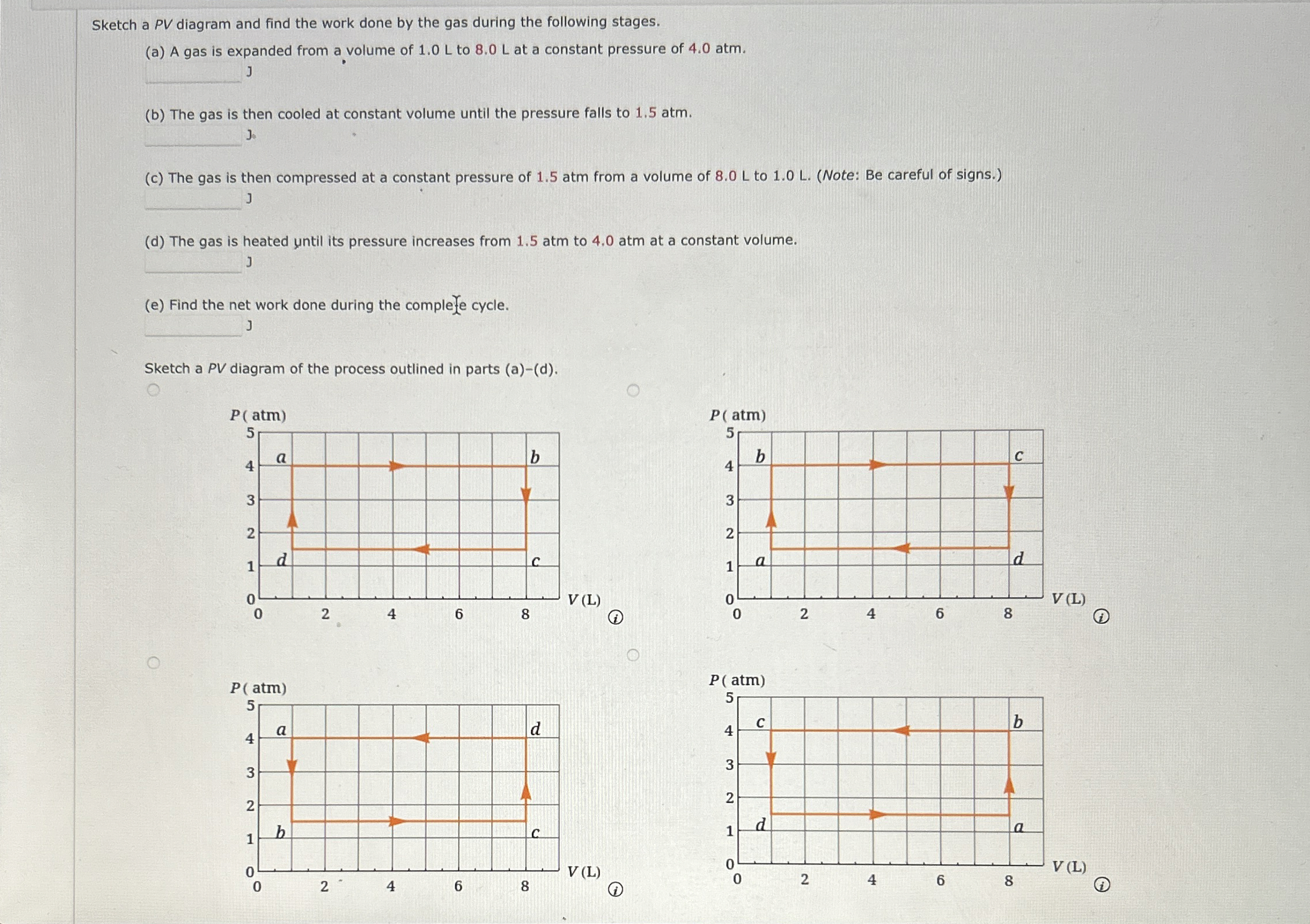 Sketch a PV diagram and find the work done by the