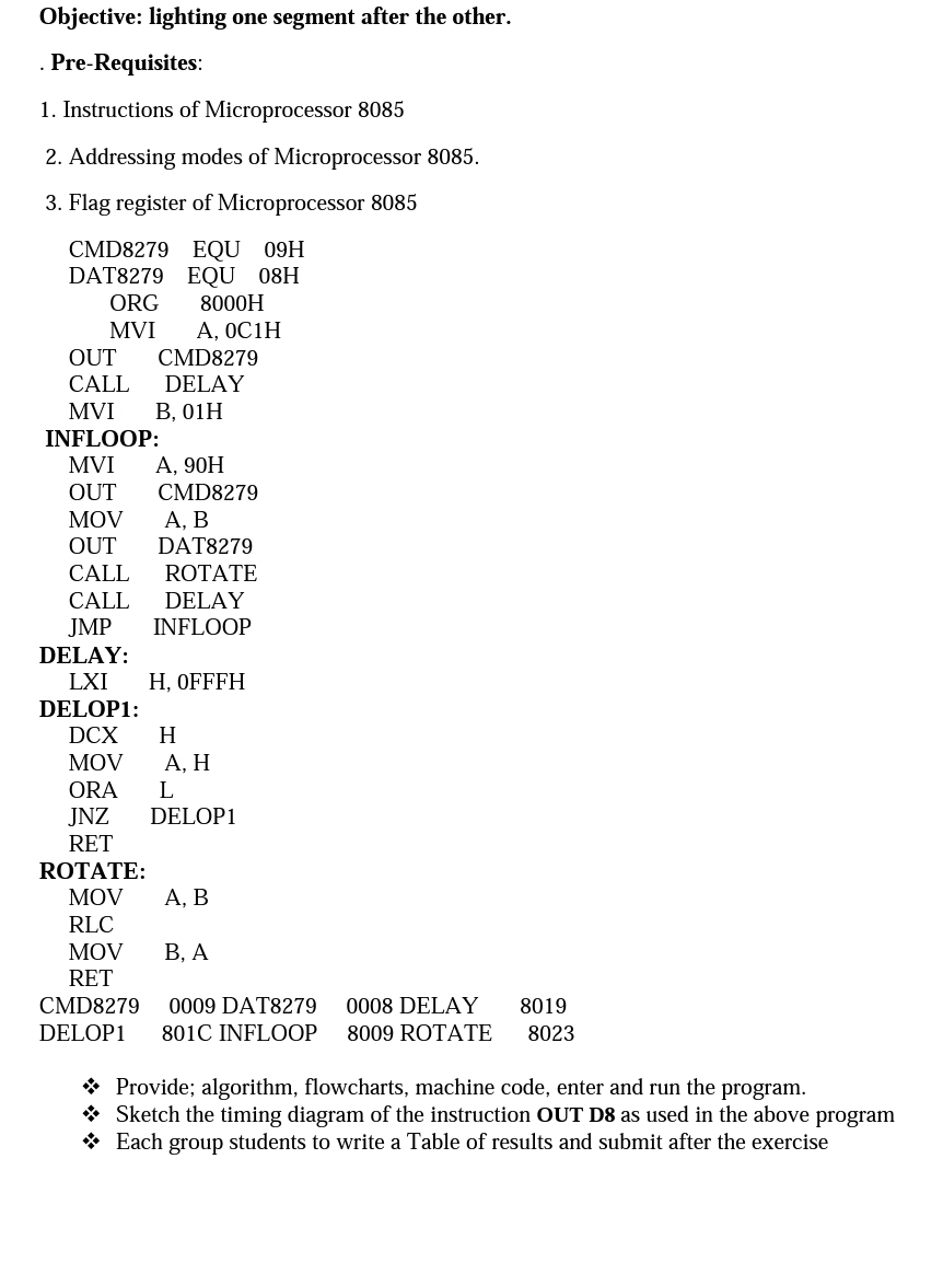 Objective: lighting one segment after the other.