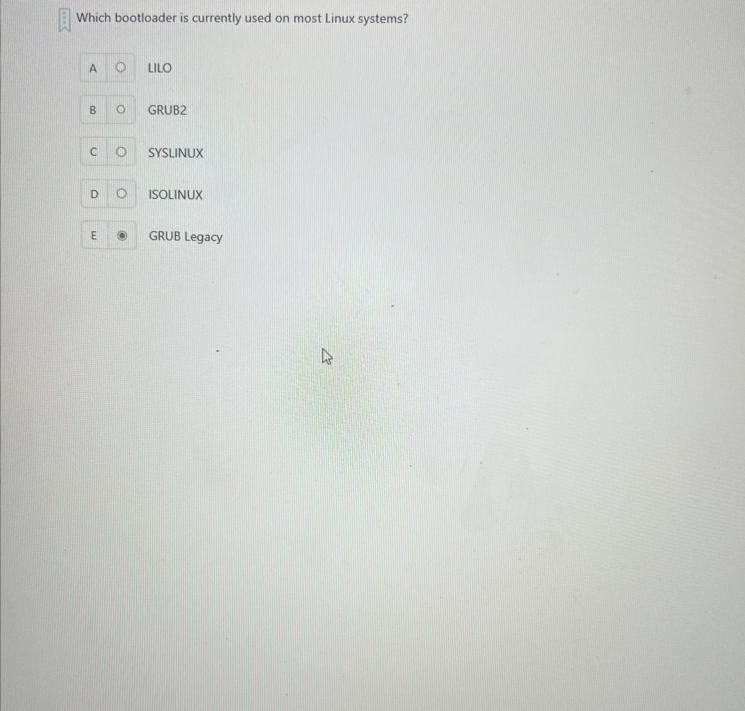 Which bootloader is currently used on most Linux