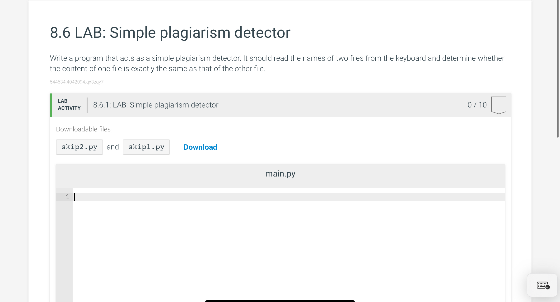 8 . 6 LAB: Simple plagiarism detector Write a