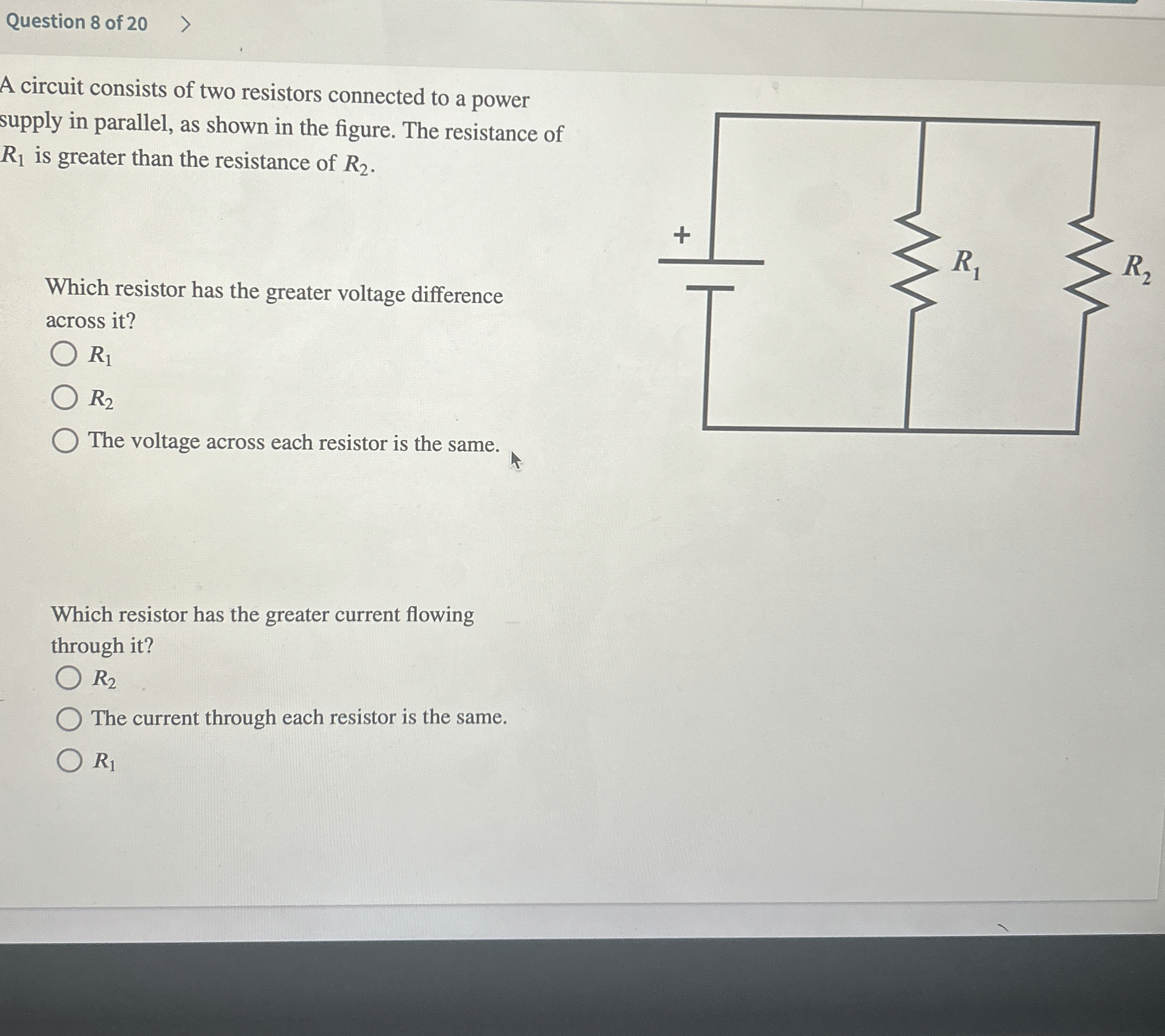Question 8 of 2 0 A circuit consists of two